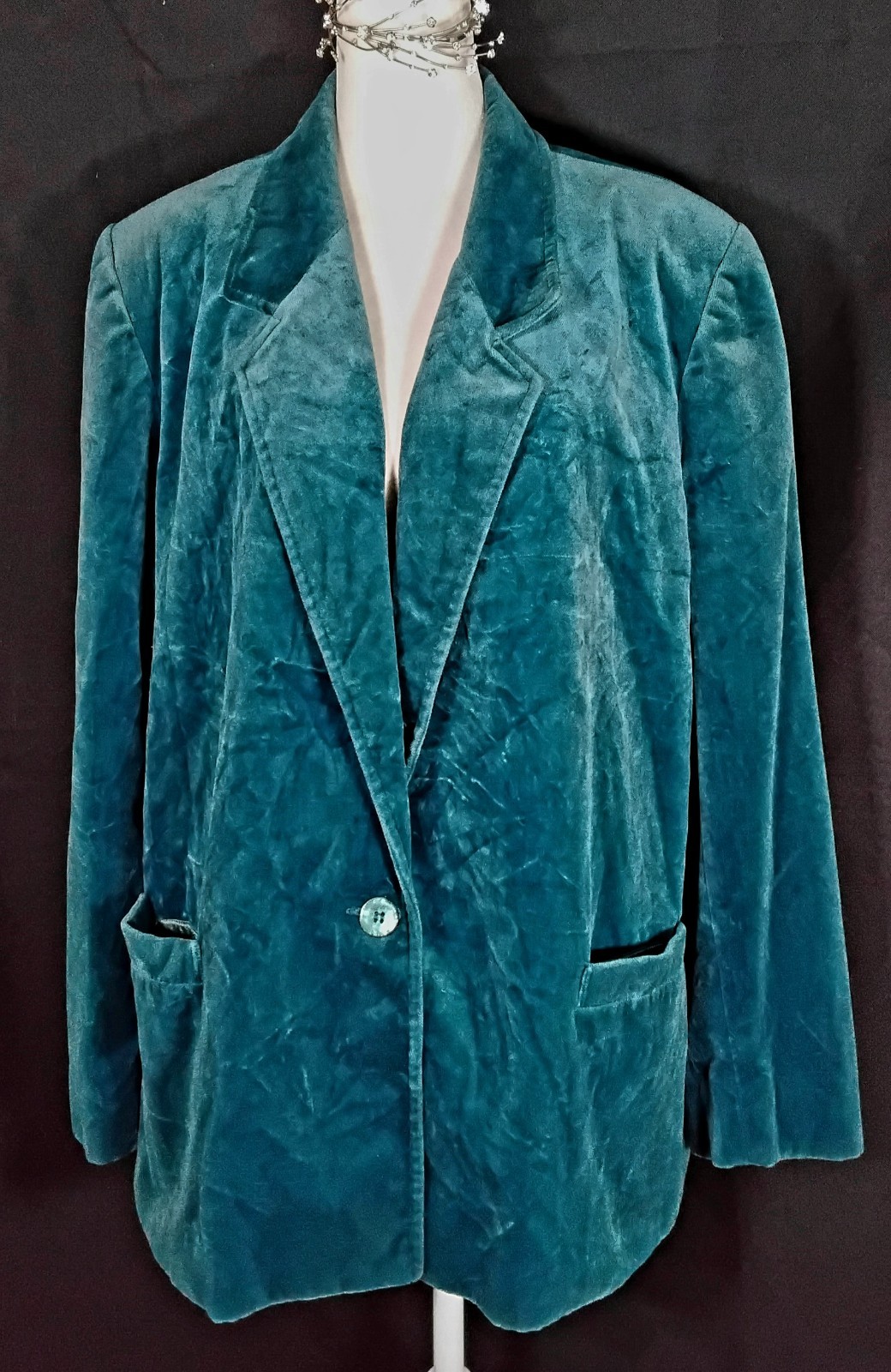 Vtg Koret Women’s Velvet Blazer BLUE 80s 90s Jacket Sz 44 RAYON COTTON USA UNION