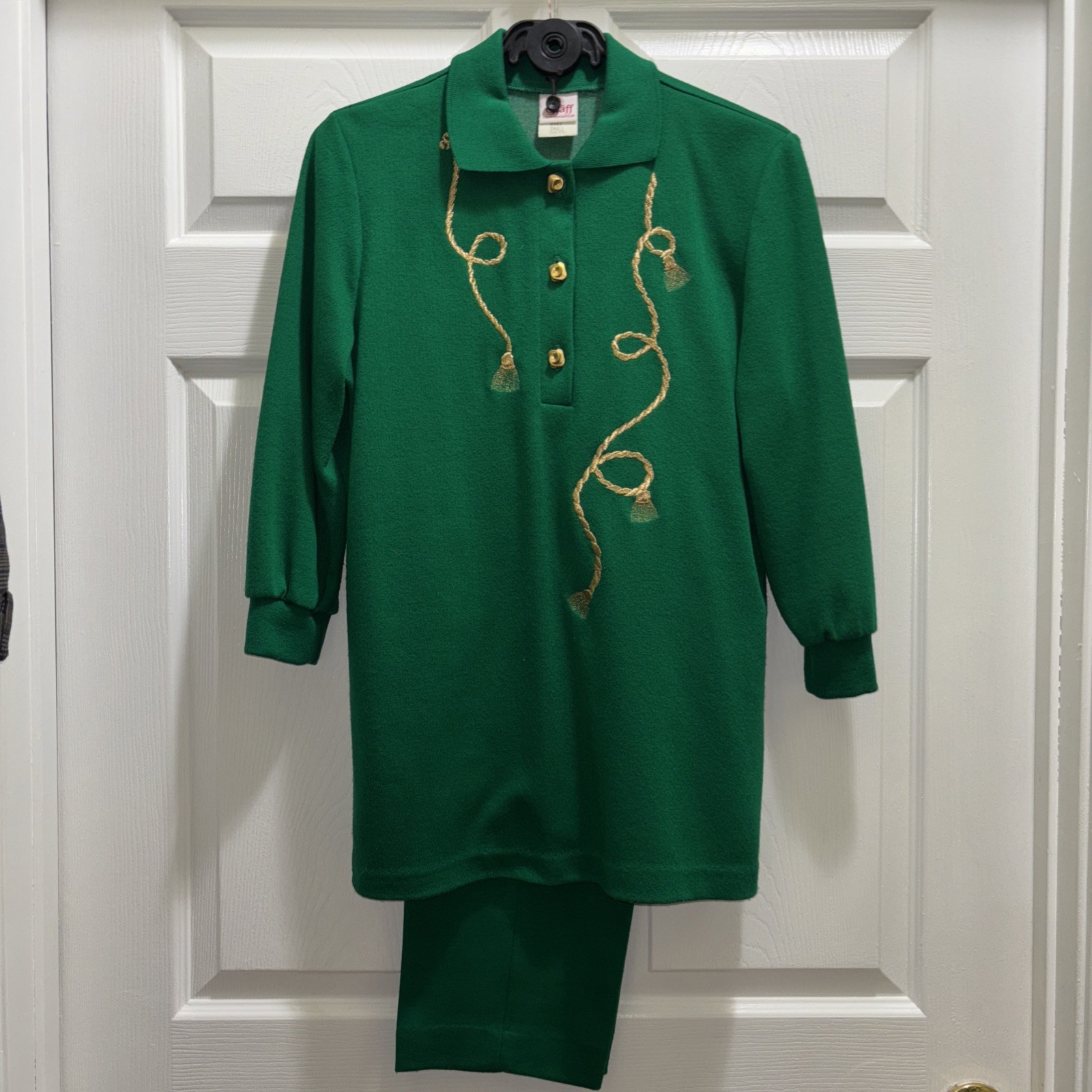 Vintage California Wear Green & Gold Matching Christmas Outfit Size 8- Made USA