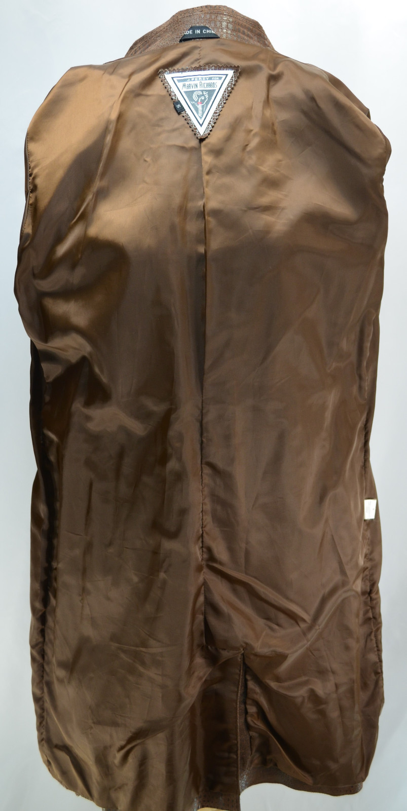 Marvin Richards Chocolate Brown Leather Reptile textured long coat trench VTG S