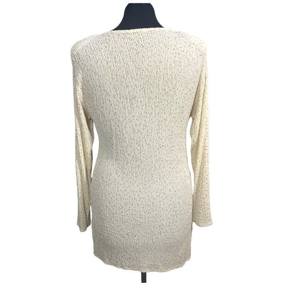 VTG Ivory w/ Gold metallic Dots COPY CATS Long Sleeve Crinkle Mini Dress L/XL
