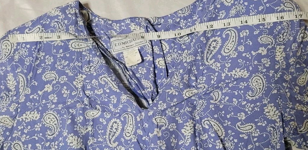 Vintage ’80s ED Michaels Dress Size 10 Blue Tea Garden Floral Dress
