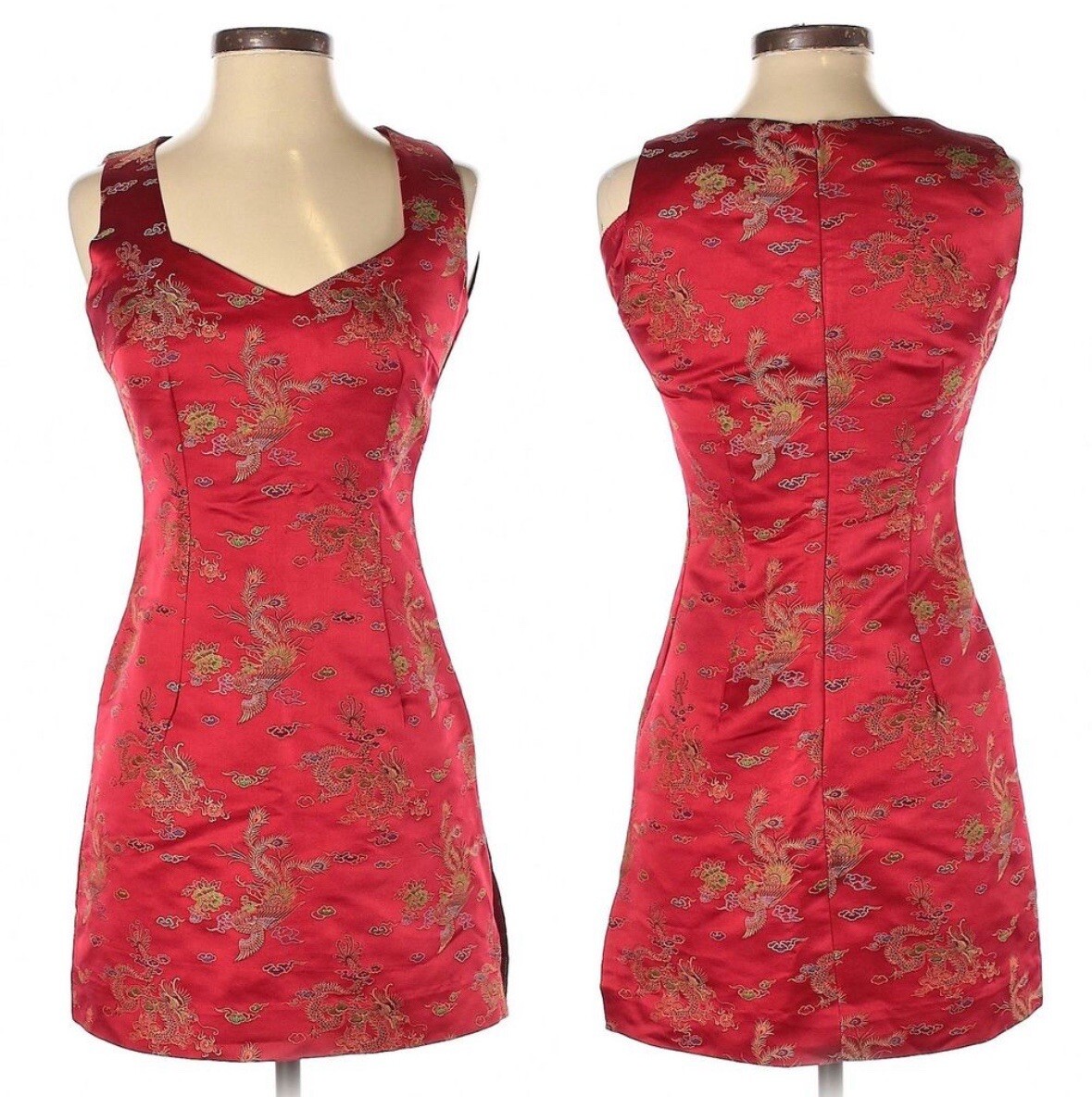 Vintage 90s Frederick’s of Hollywood Mini Dress Dragon Embroidery Asian