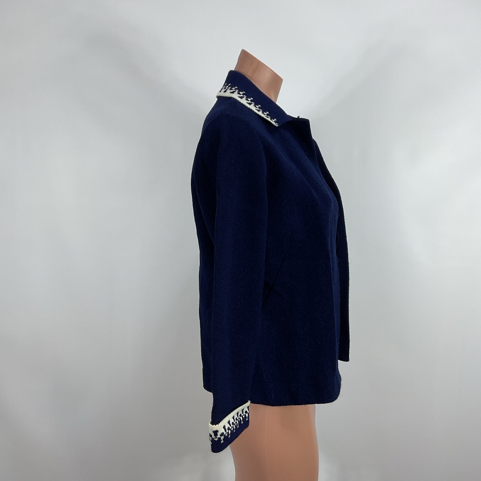 Wool Winter Vintage 40s 50s Nordic Glengarry Sweater Dark Blue Cardigan 100%
