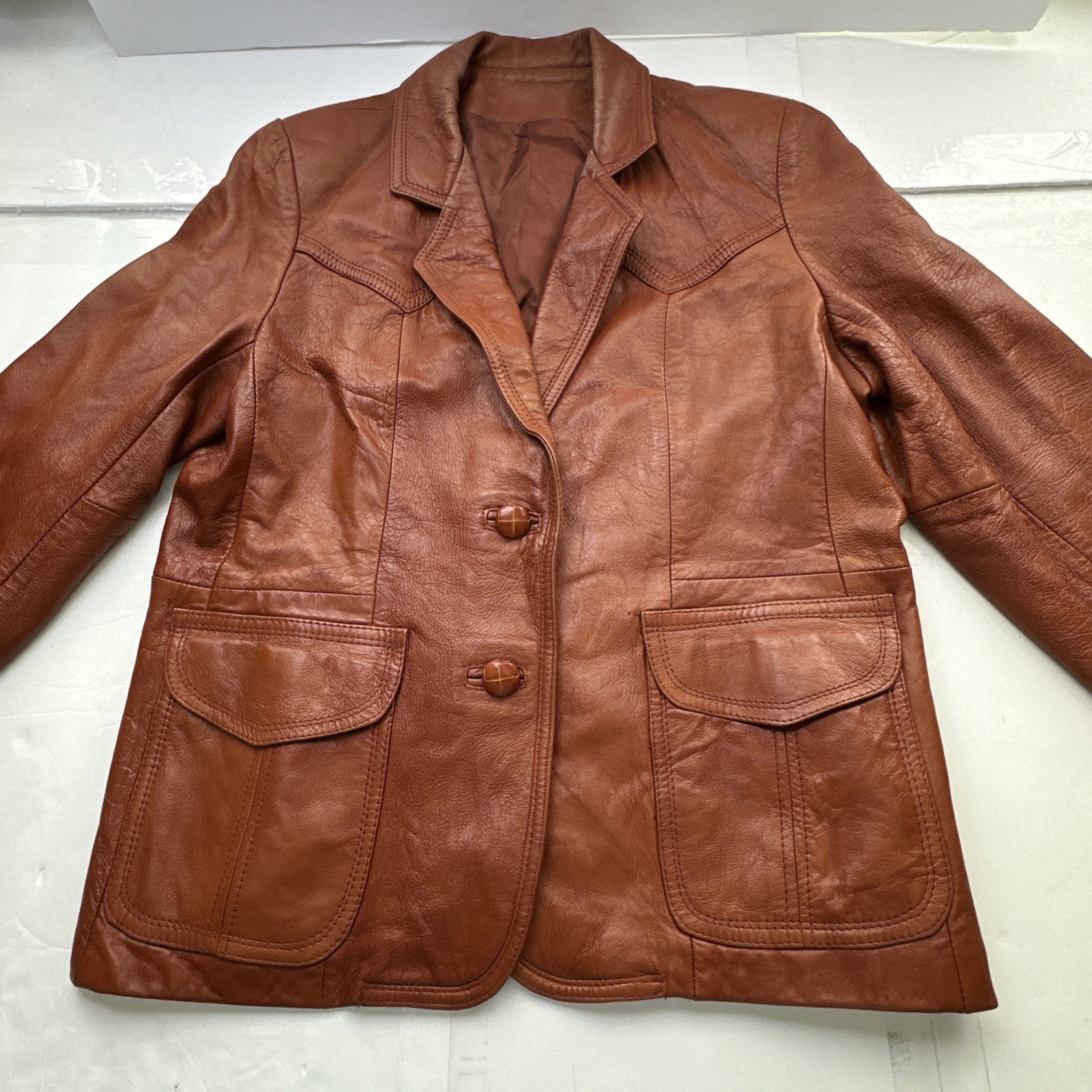 Vintage Tony Lama USA Womens Leather Jacket Western Brown Sz- 13/14