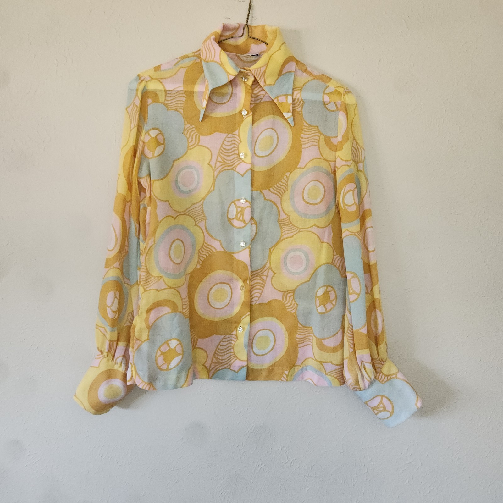 Vintage, Cotton Silk Blend 1970’s Button Down Long Sleeve Sheer Collared Shirt