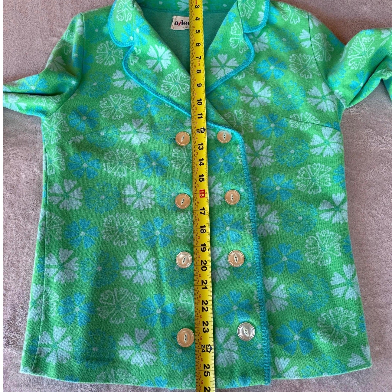 1960s Mod Floral Knit Blazer Jacket, Green Blue Orlon Double Breasted