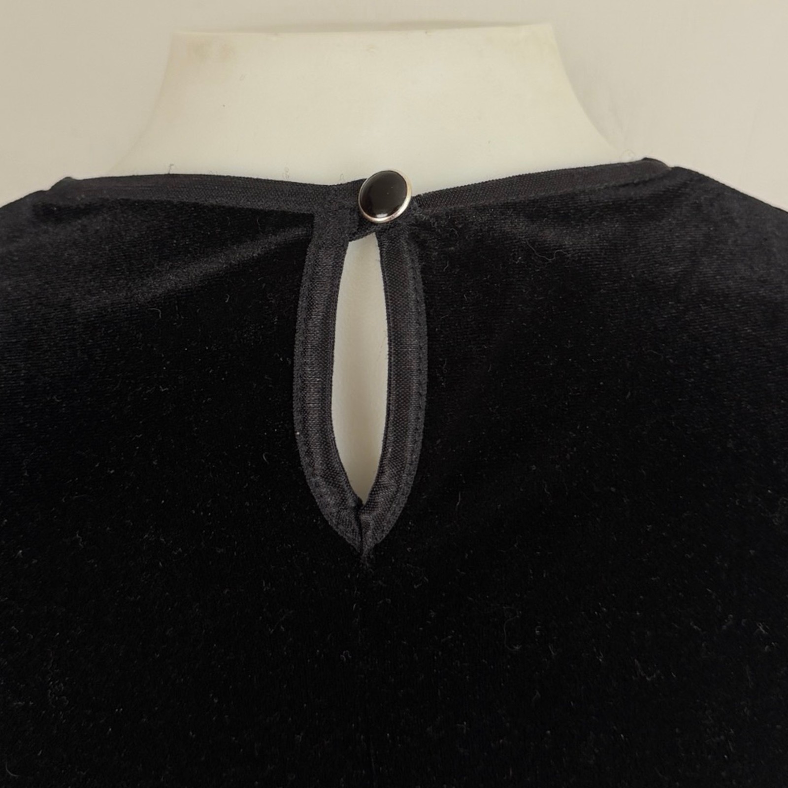 Vintage Black Crushed Velvet Midi Dress with Belt Detail Size Small Satin Trim