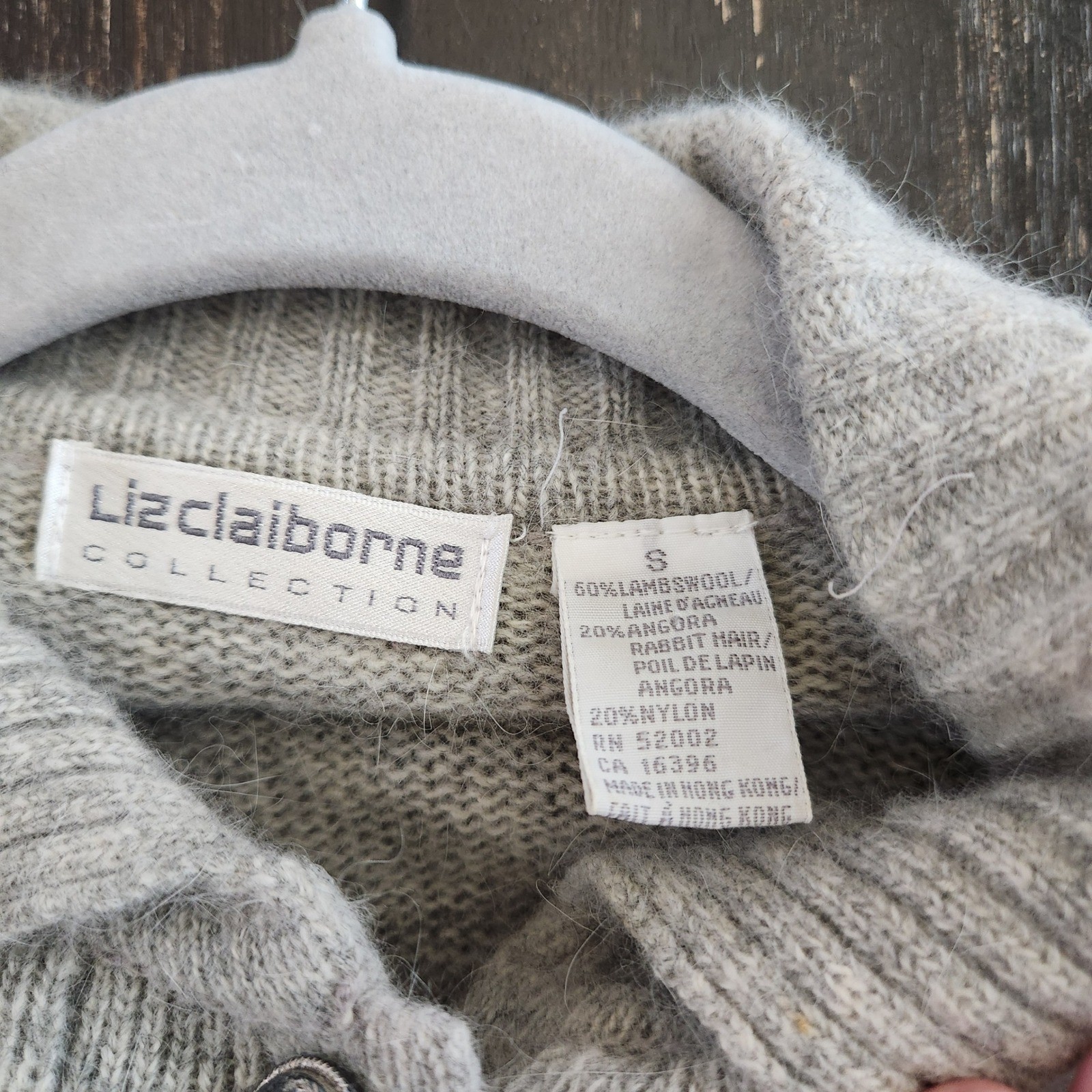 Vtg Liz Claiborne Lambswool Angora Long Cardigan Maxi Sweater Coat Gray Small