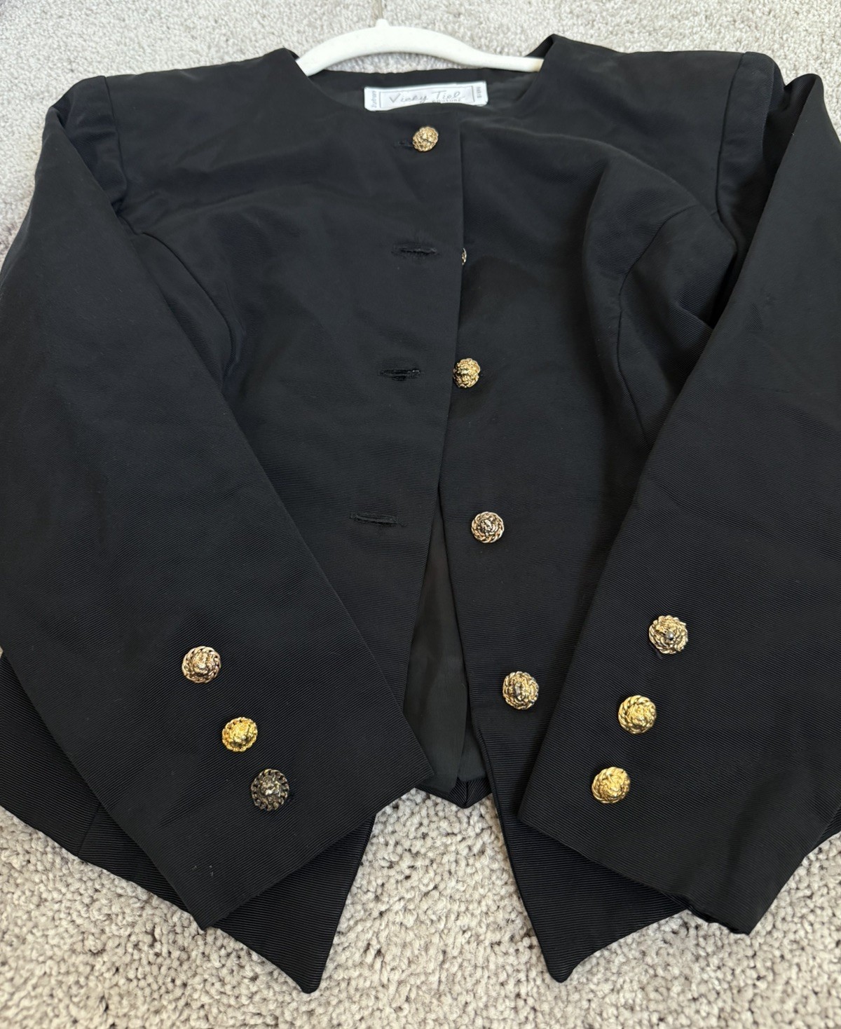 Vintage vicky tiel couture blazer Black Size Xs/s Gold Buttons Elegant Paris