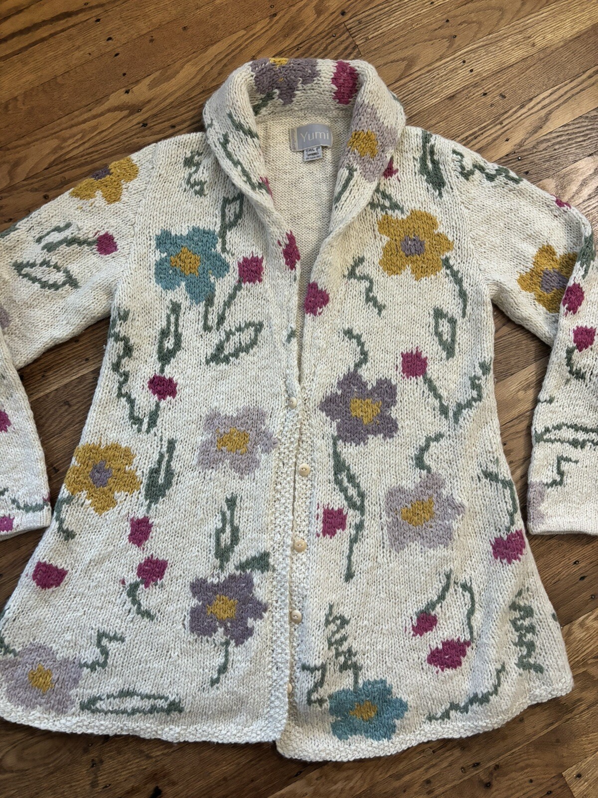 Vintage Yumi Bolivia ALPACA/ Wool Oversized Cardigan,floral.Medium