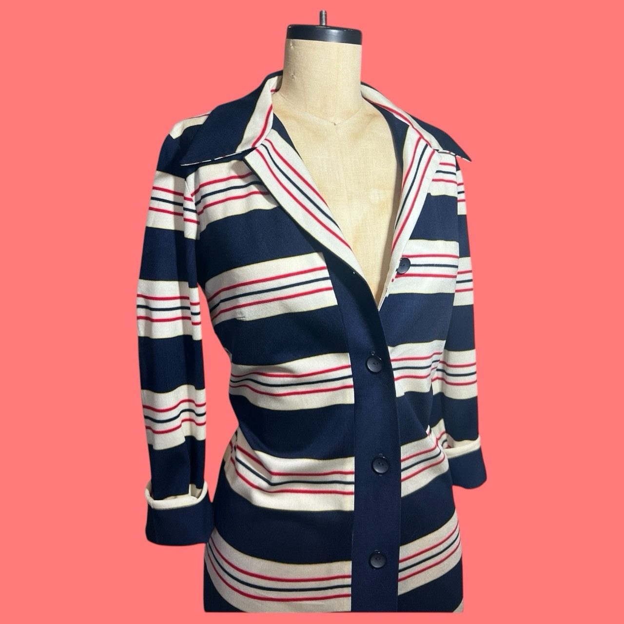 60s VINTAGE Serbin Striped Swingin Sixties Shift Shirt Dress Mod Scooter Girl