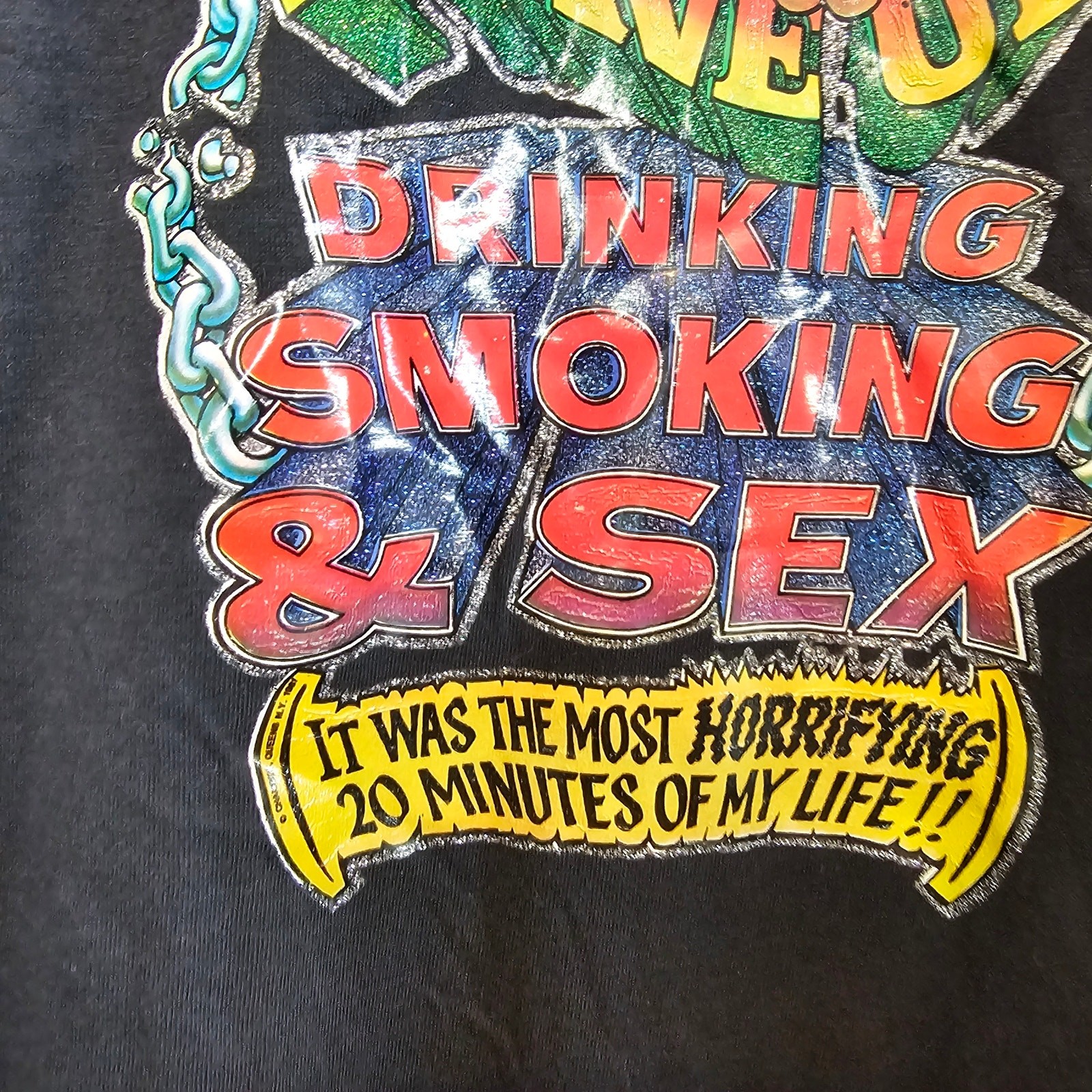 Vintage 80s Funny T-Shirt Women Med Black Graphic Streetwear Drinking Smoking