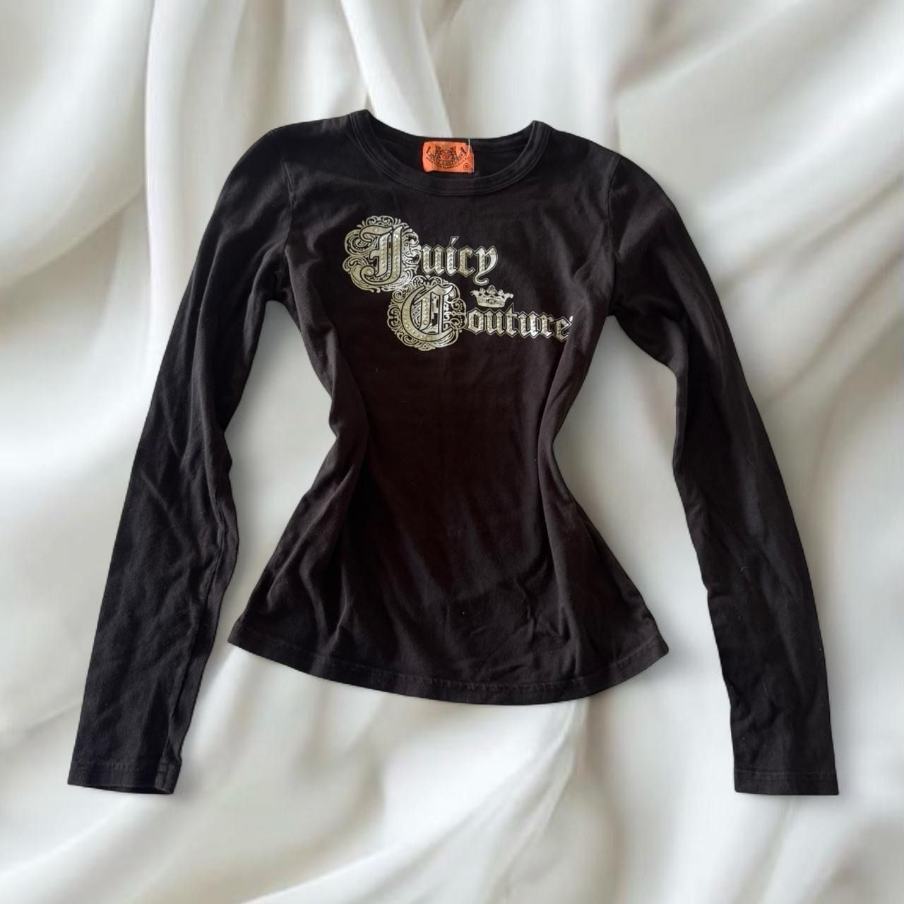 Y2K vintage Juicy Couture black graphic rhinestone babydoll long sleeve top