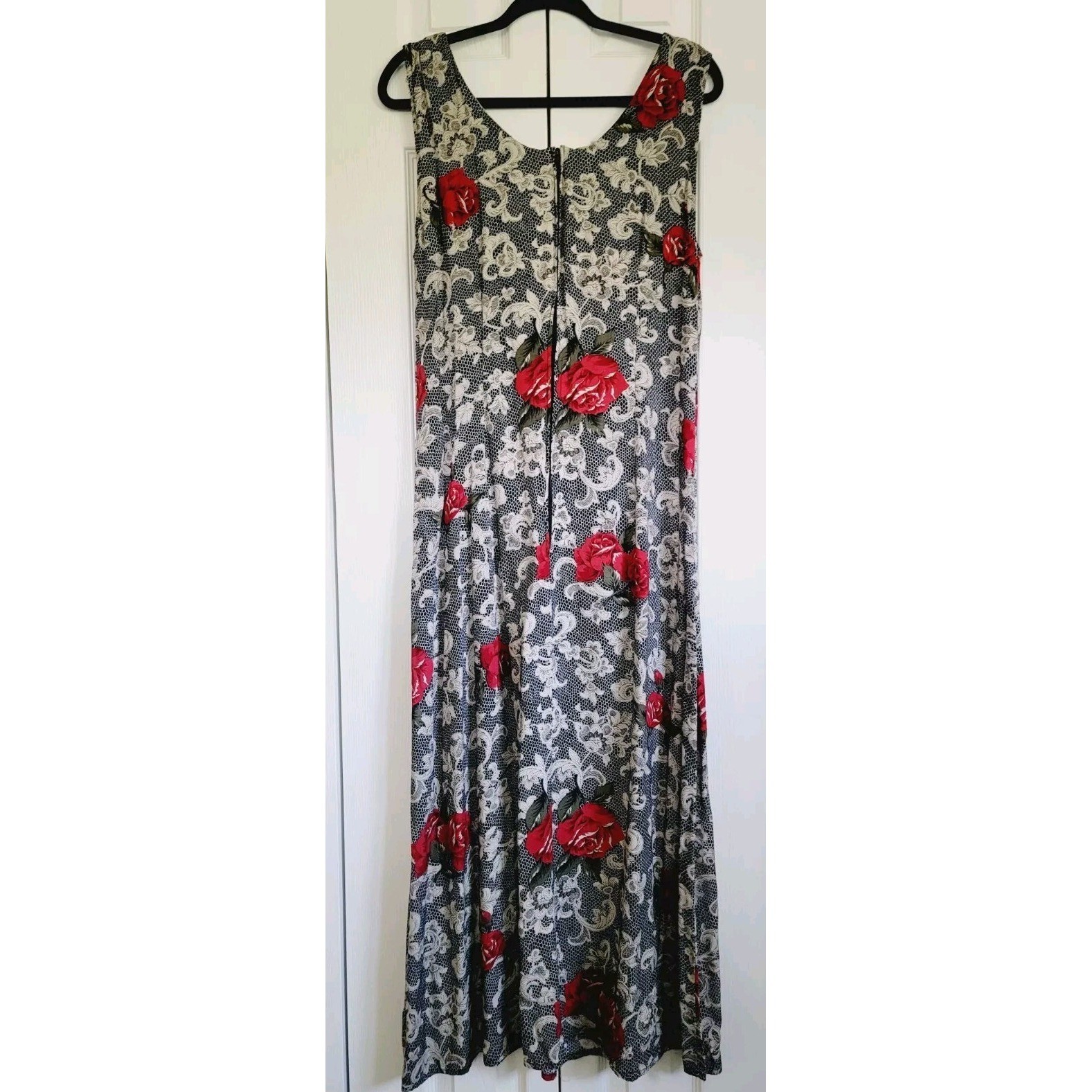 Expressions 14 Vintage Maxi Dress Red Rose Lace Print Sleeveless Rayon Y2K