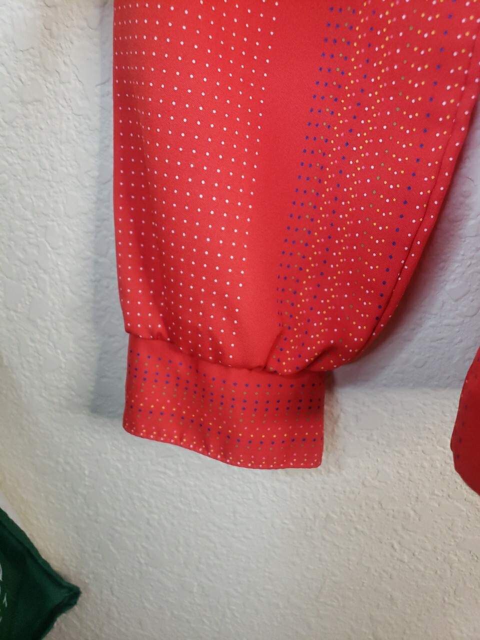 VTG 60S 70s Lady Arrow Button Up SIZE 10 L/S Red Polka dot Polyester PSYCHEDELIC