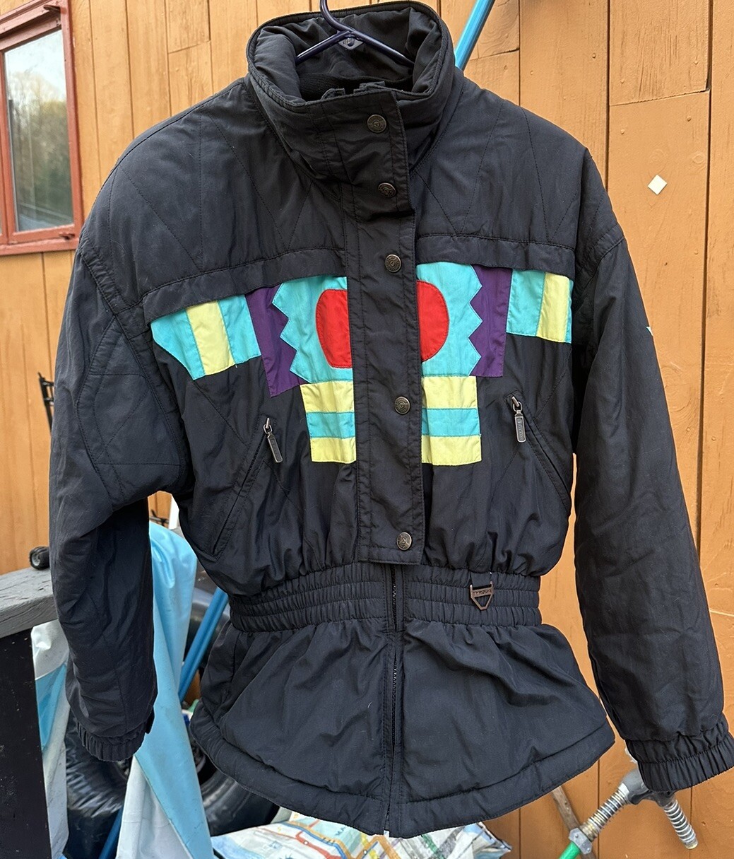 Tyrolia Skiwear Multicolor Block Pattern Jacket Womens Size 8 Vintage
