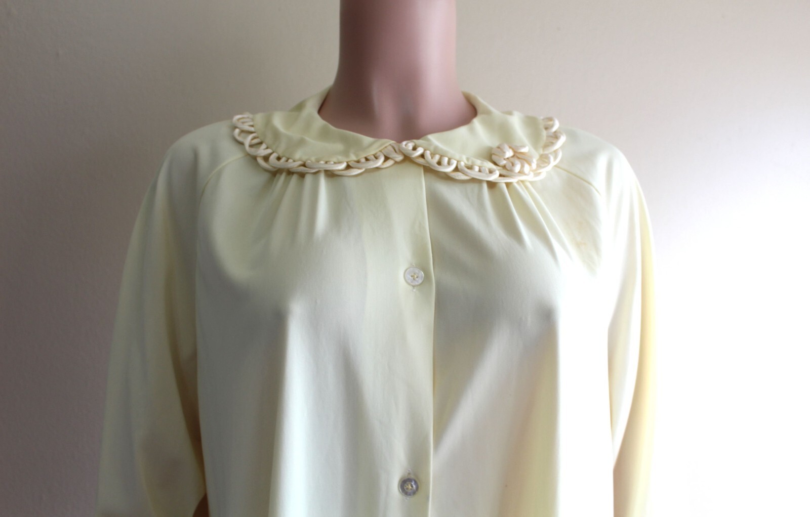 Vintage 50s Gossard Artemis Robe L Yellow Chiffon Nylon Button Satin Trim Knee