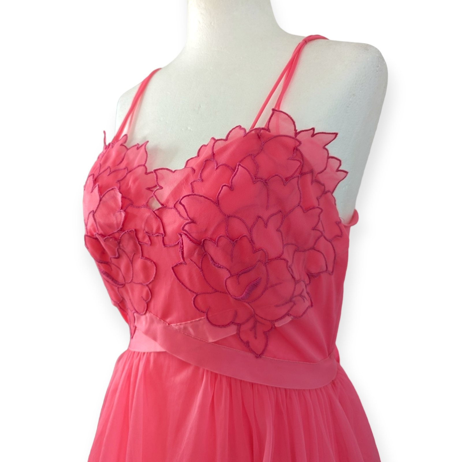 Vintage Midcentury LAROS bright pink a-line slip dress embellished SZ 34