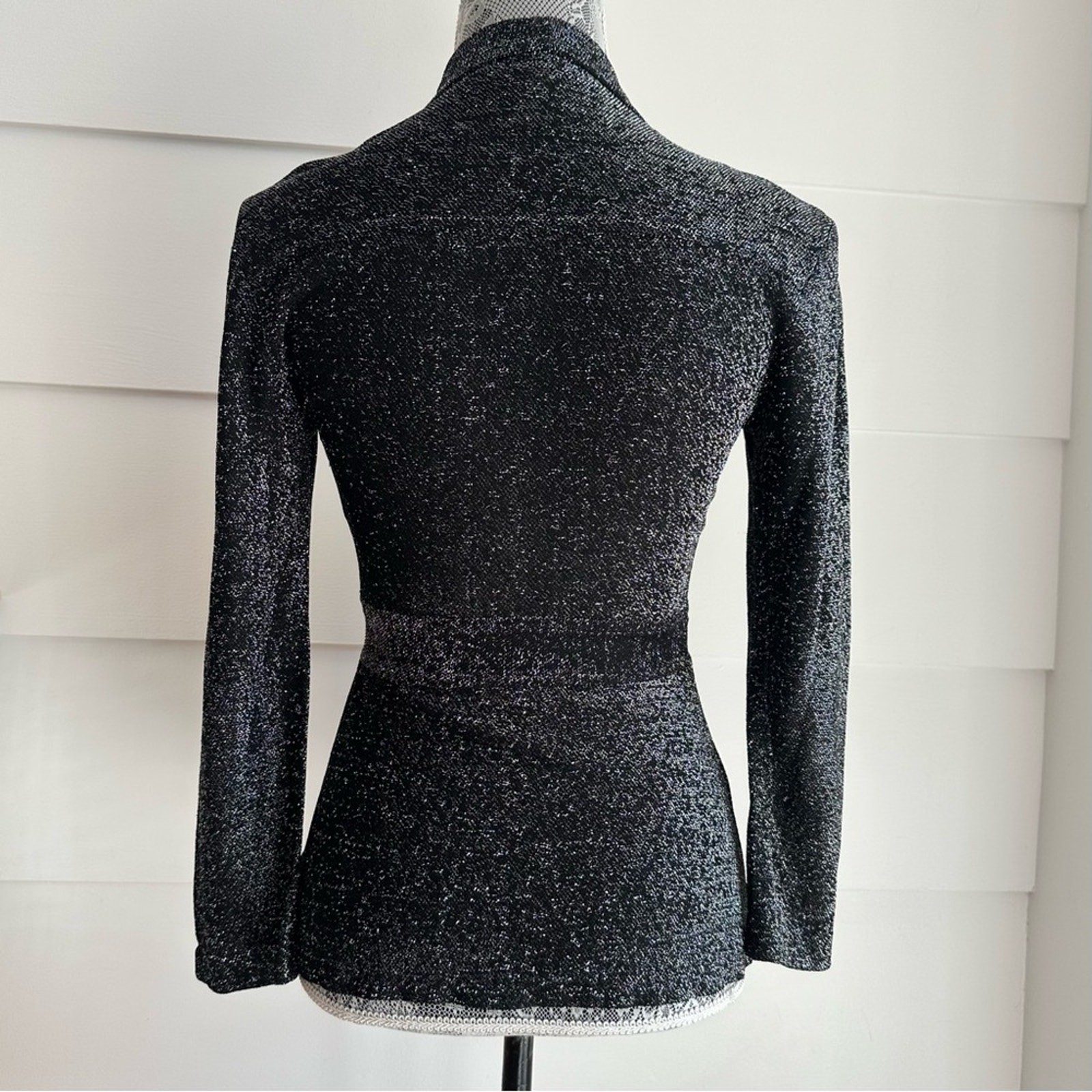 Vintage Black and Silver Lightweight Shirt Jacket Small Glam Disco GO-GO