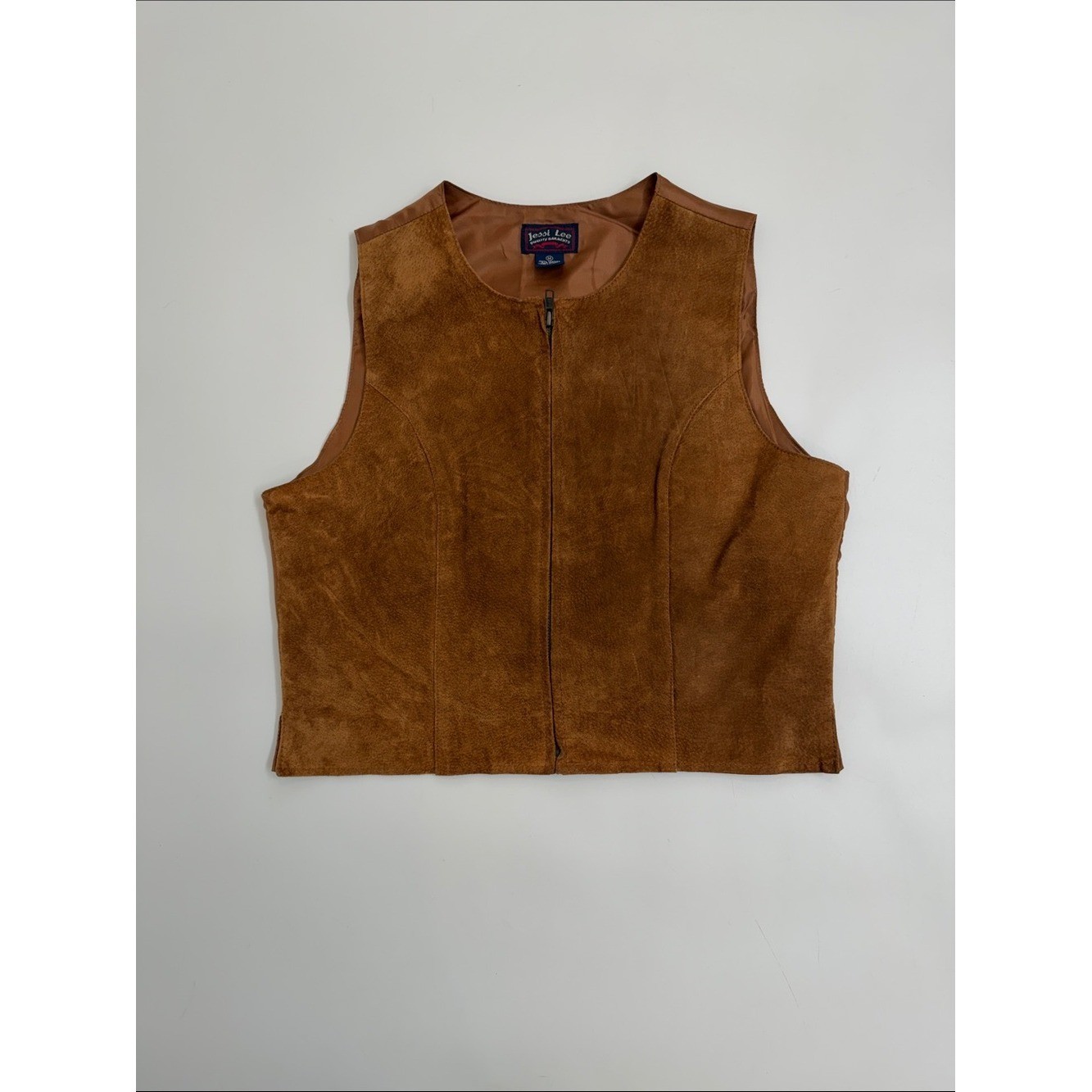 Vintage Leather Vest Minimalist Brown Zip Front Tailored 90’s Quiet Luxury