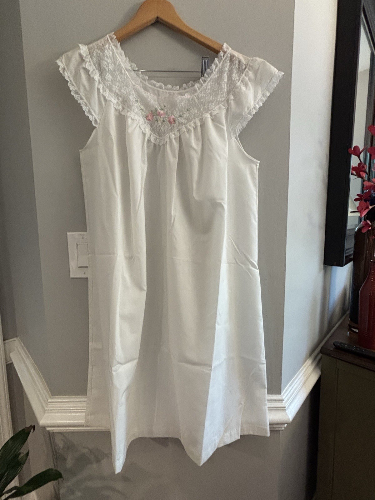 Sears Perma Prest Vintage Babydoll Nightgown White Lace Size L 38/40 2104