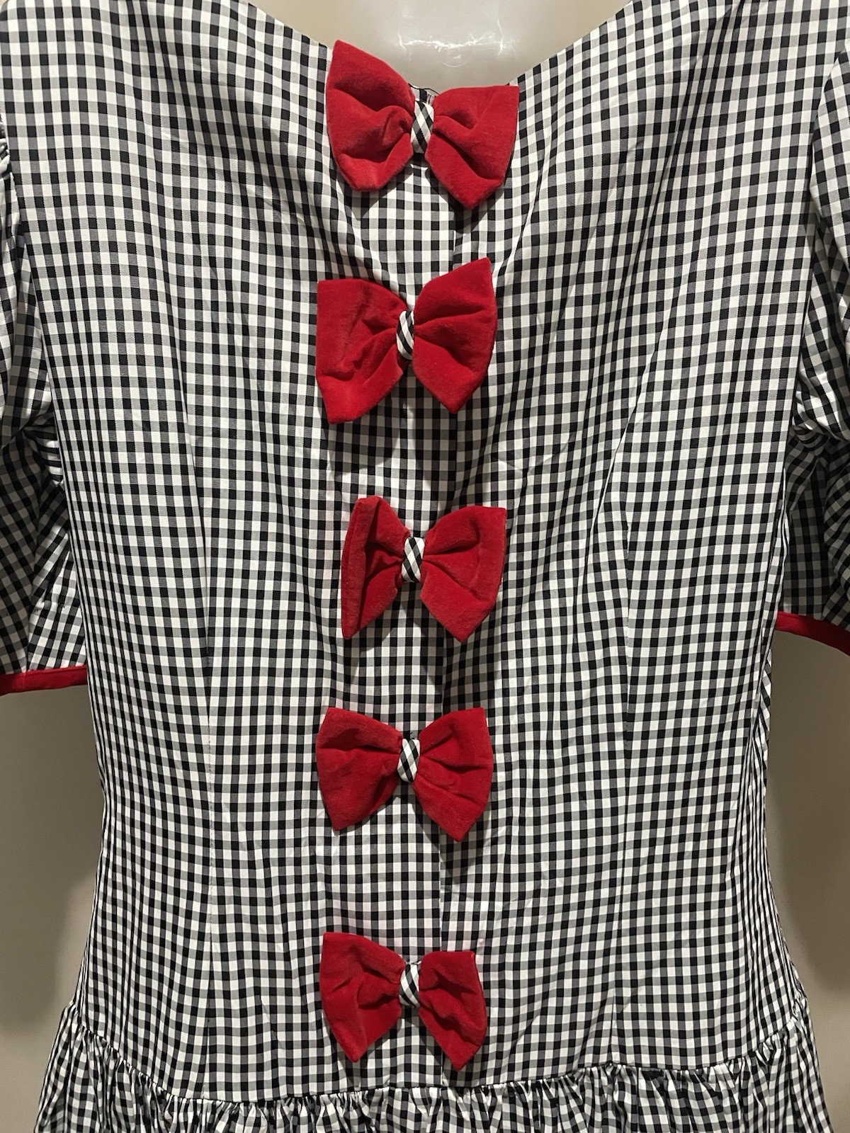 Vintage Misty Lane Gingham Black White Red Party Dress 13/14 Bows In Back