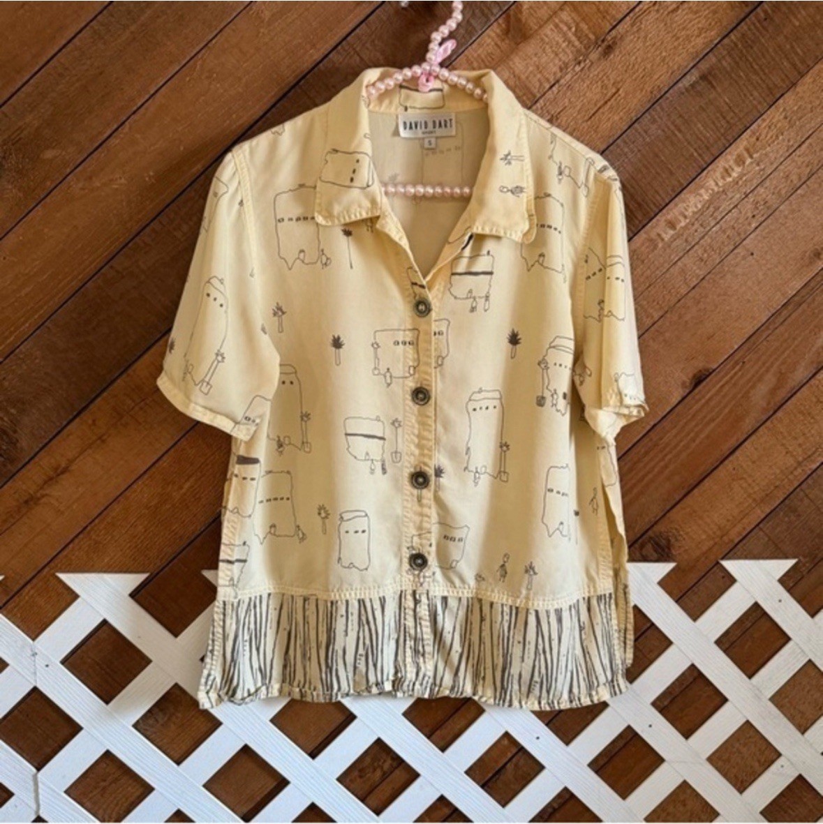 Vintage David Dart sport pale yellow houses button up size Small