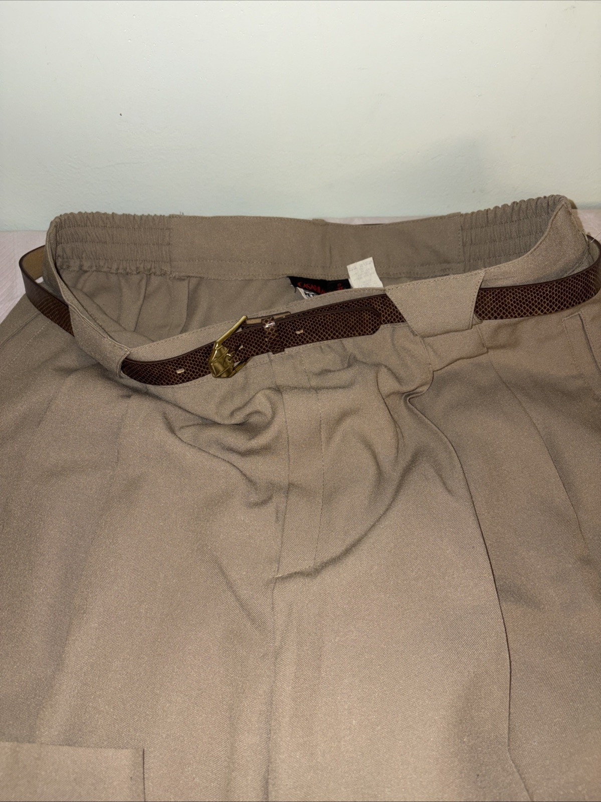 Casablanca II Women’s Dress Pants 12P Petite Taupe Elastic Waist Belt NWT