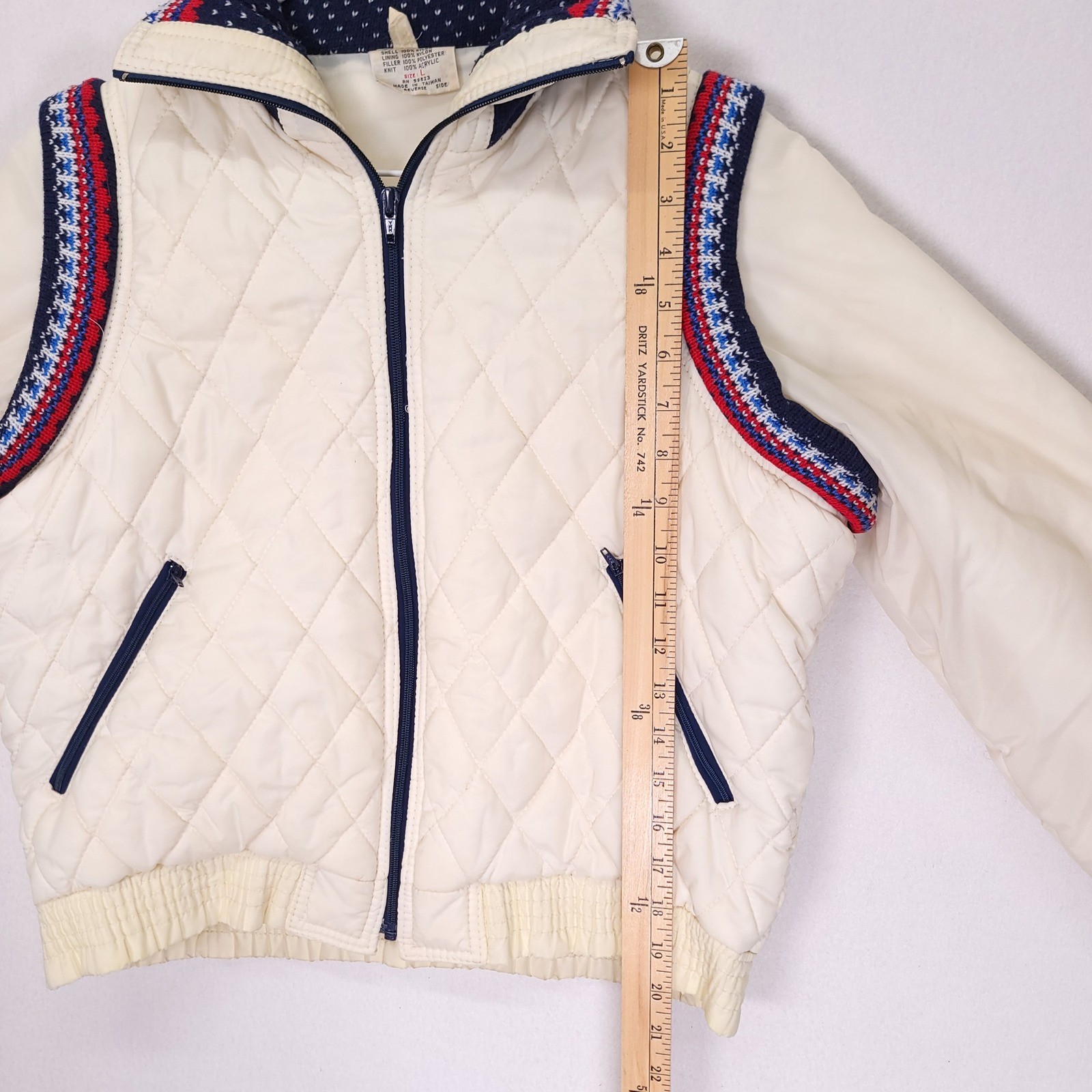 Vintage Convertible Ski Jacket Vest Cream Quilted Fair Isle Teen Large