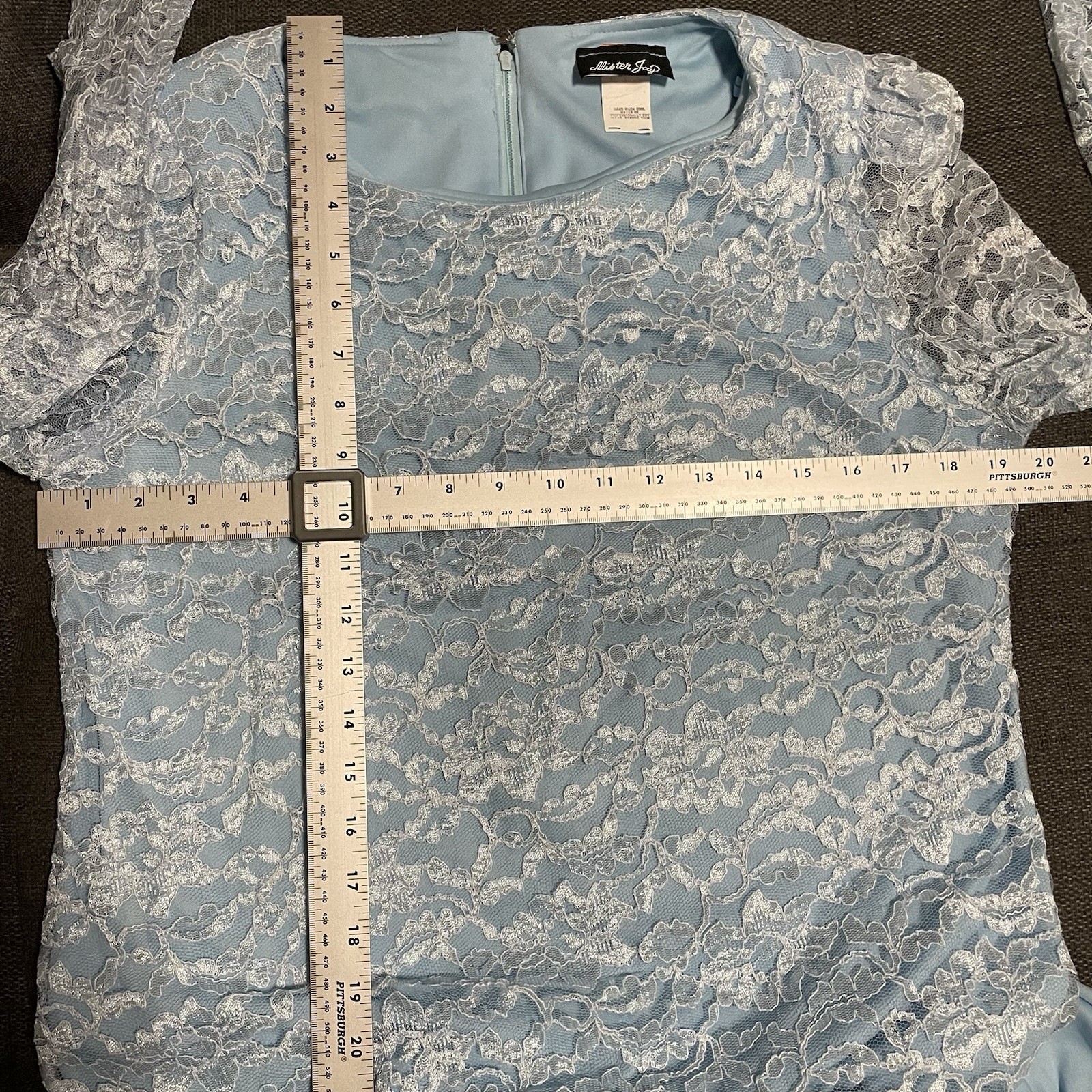 Vintage 80s Mister Jay Blue Lace Dress Sz 18 Formal Drop Waist Gown Bow Cottage