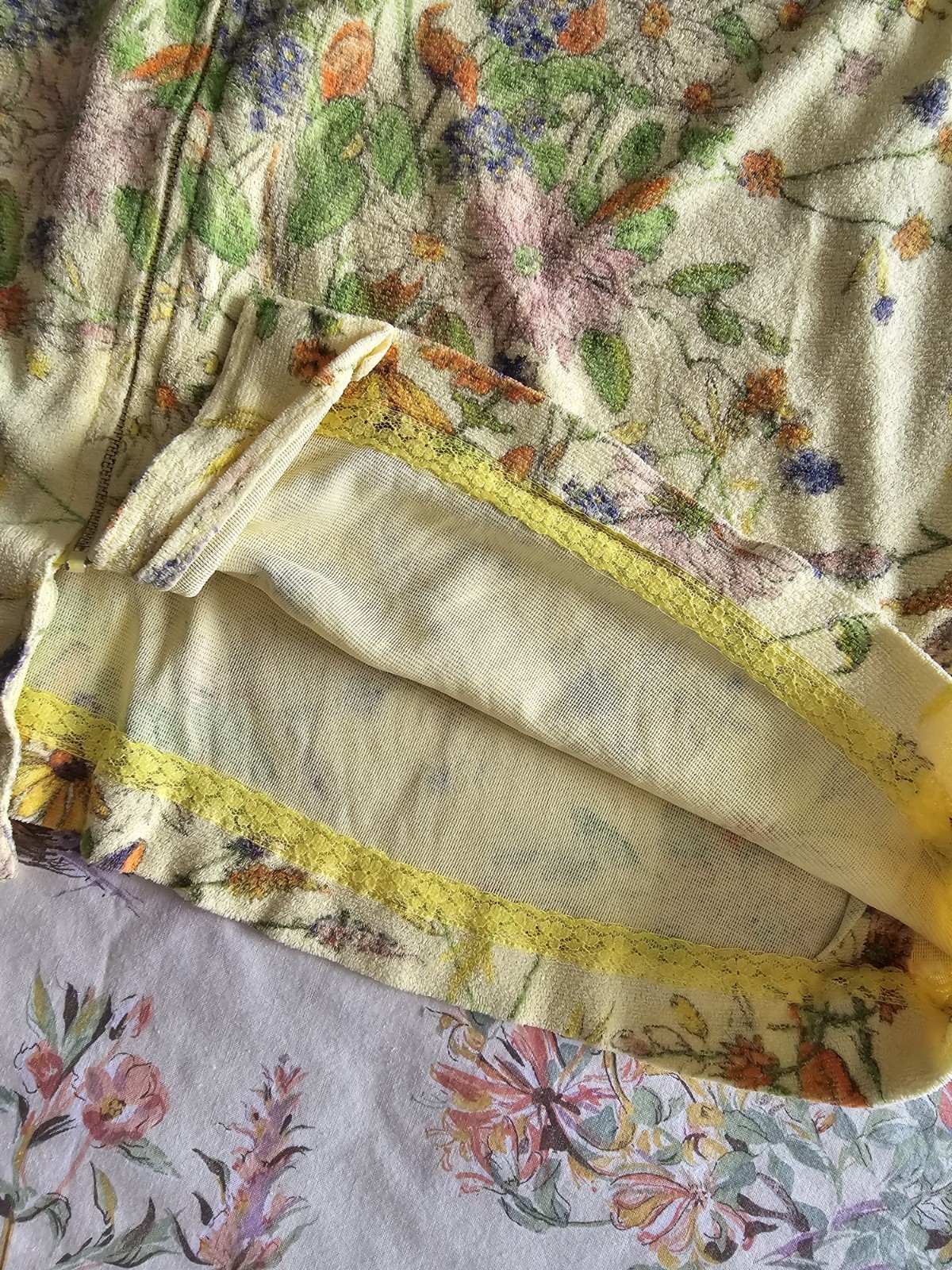 Vintage 60s 70s Floral Terry Cloth Zip Up Hoodie Talon Zipper Womens Med/large