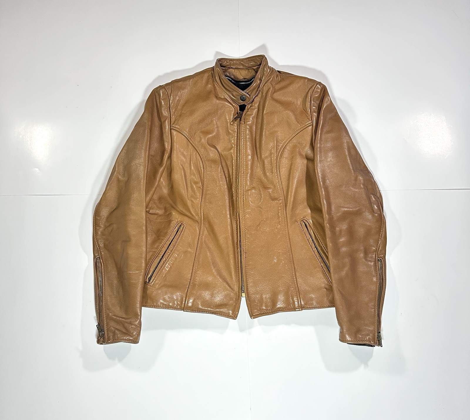 Vintage 1960s Brooks Cafe Racer Leather Motorcycle Jacket Detroit Small Size 36
