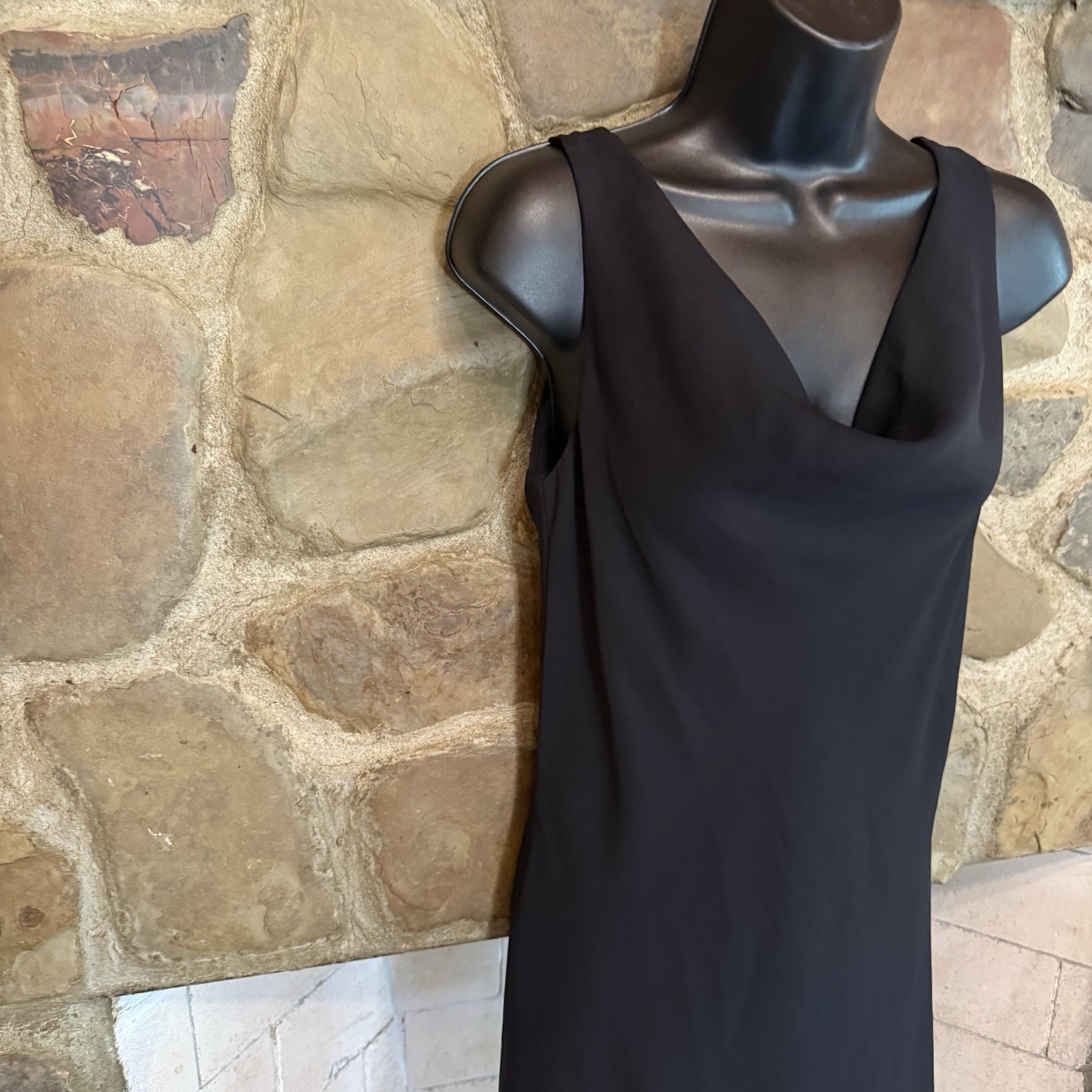VTG Jump! Sleeveless Cowl Neck LBD Formal Dress Sheer 7/8 Bow Tie Back Elegant