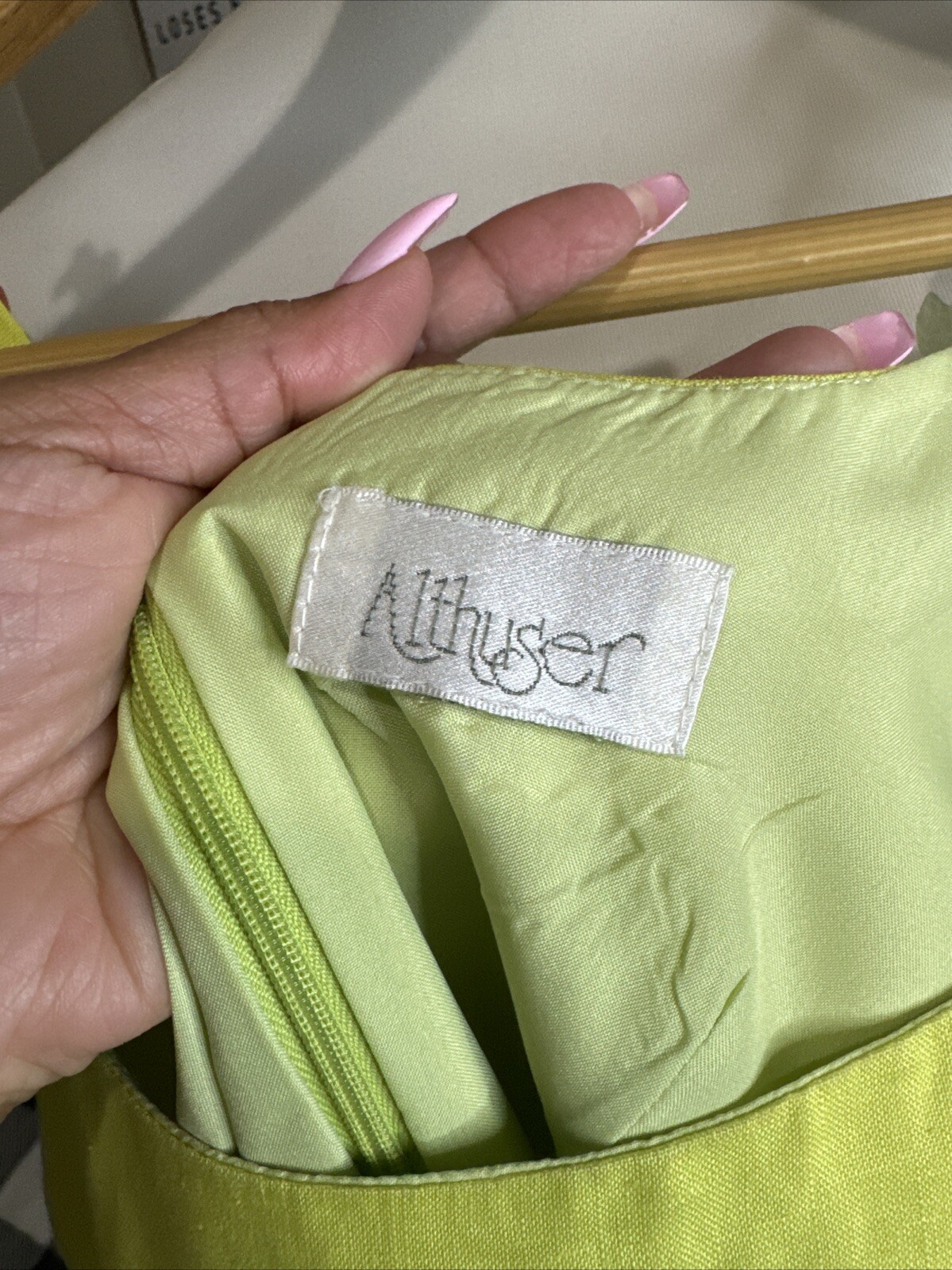 Vtg Althuser Dress Spring Linen Lime Green Xs-S