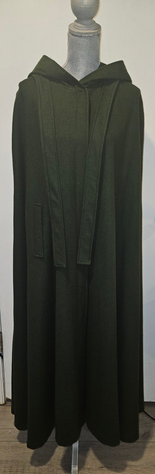 Aunt Abigail’s Attic Medium Dark Green Wool Full Length Cape Hooded Vintage 80’s