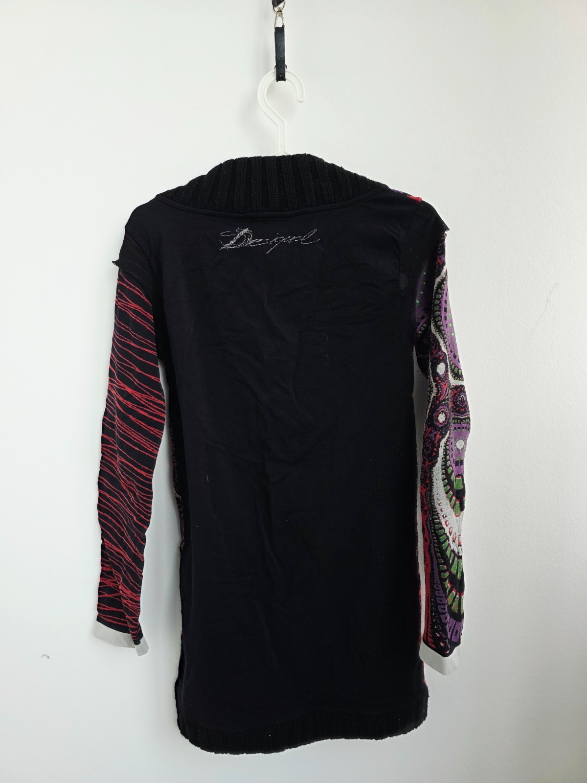 Vintage 2000s Desigual Cardigan, Colorful Patchwork Knit Jacket, Y2K Long Tunic