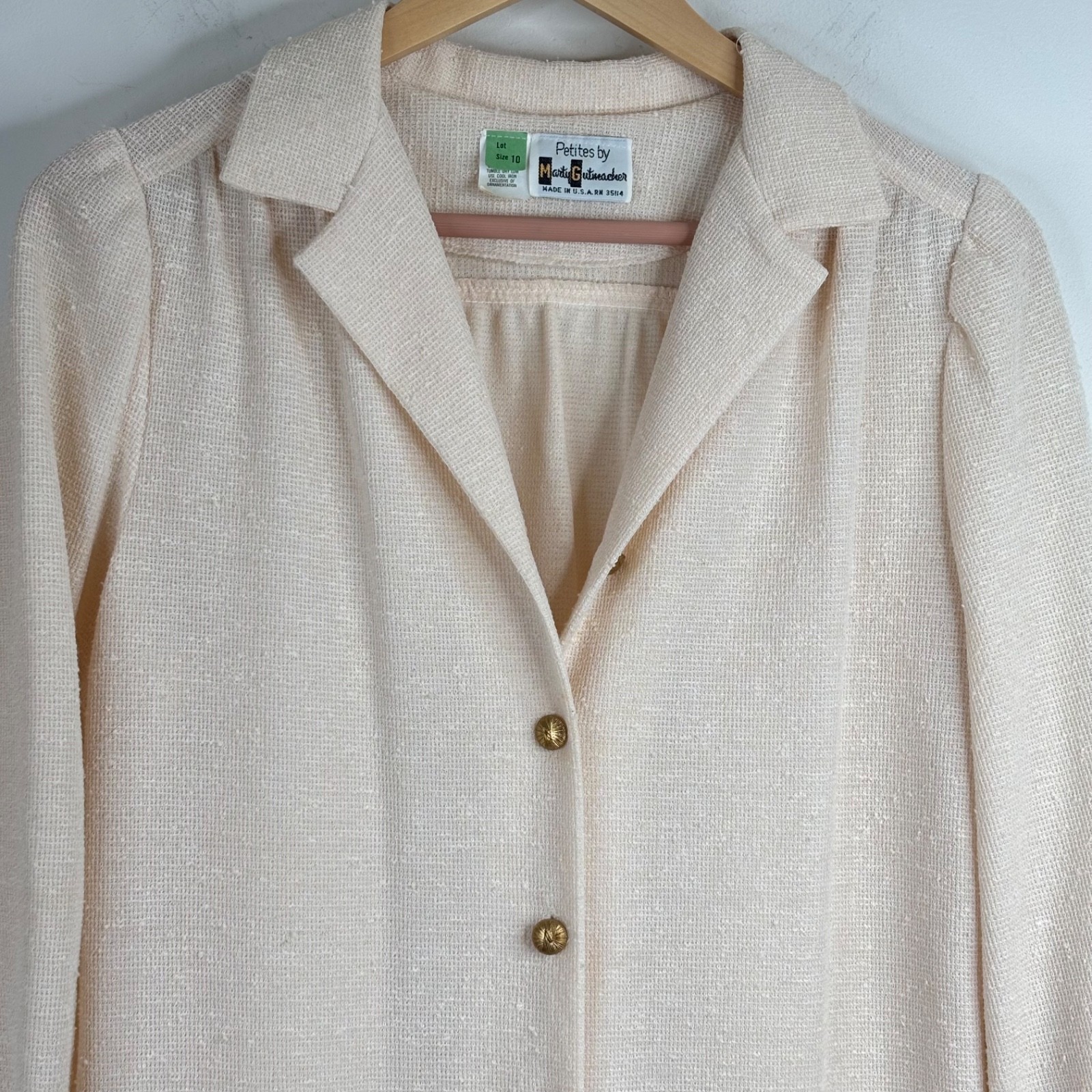 Vtg Marty Gutmacher Duster Cardigan 10P Ivory Brass Buttons Old Money Easter