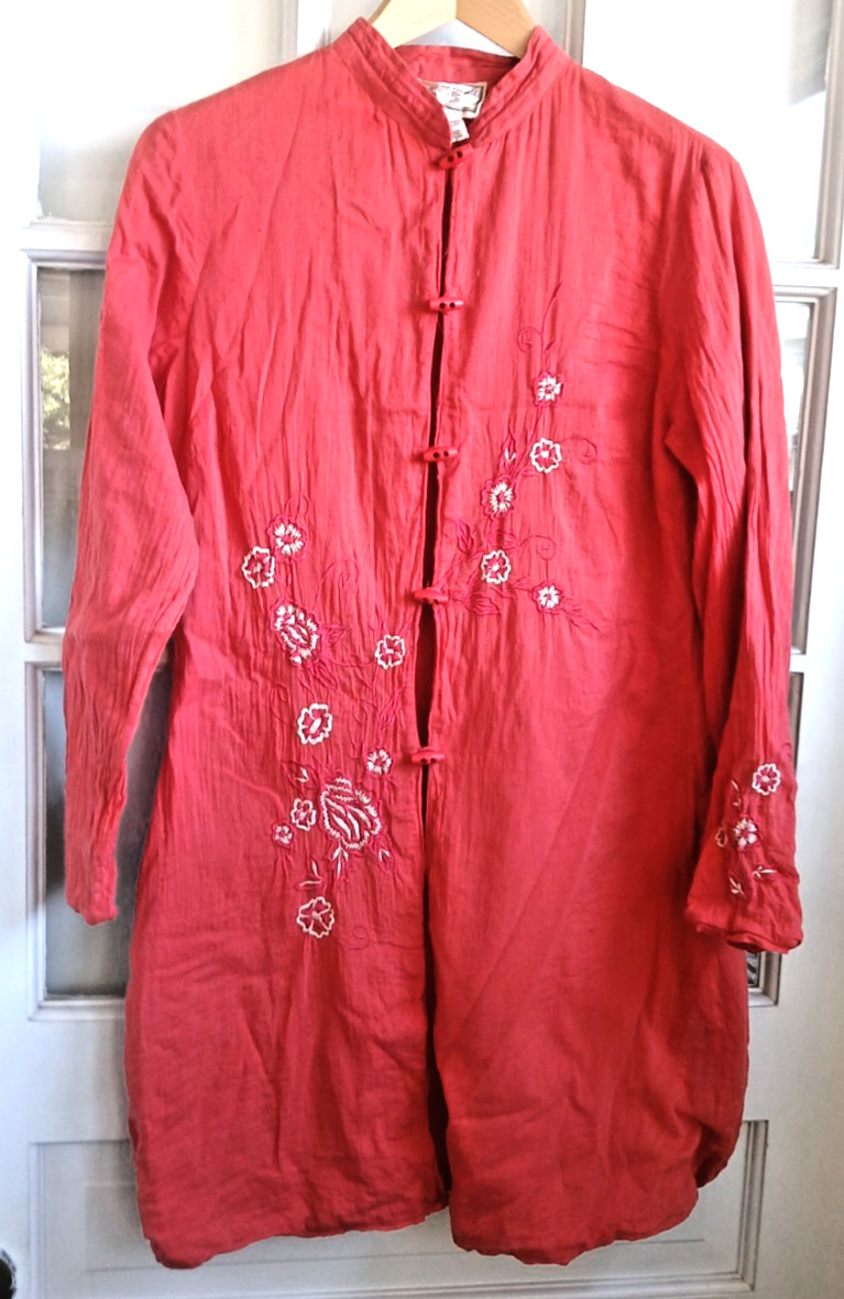vtg april cornell embroidered red asian inspired boho tunic top dress