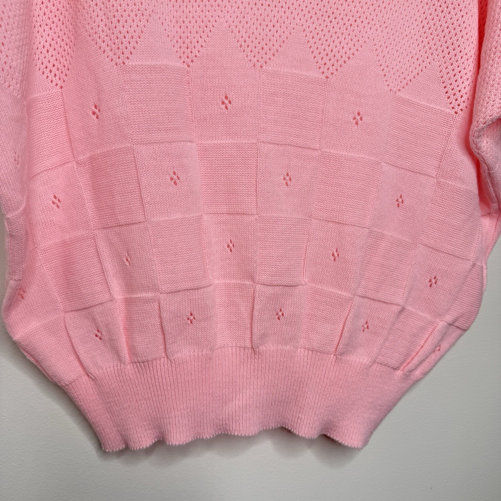 Vintage 80s Pink Lightweight Knit Sweater Women’s Size XL Pointelle Pastel
