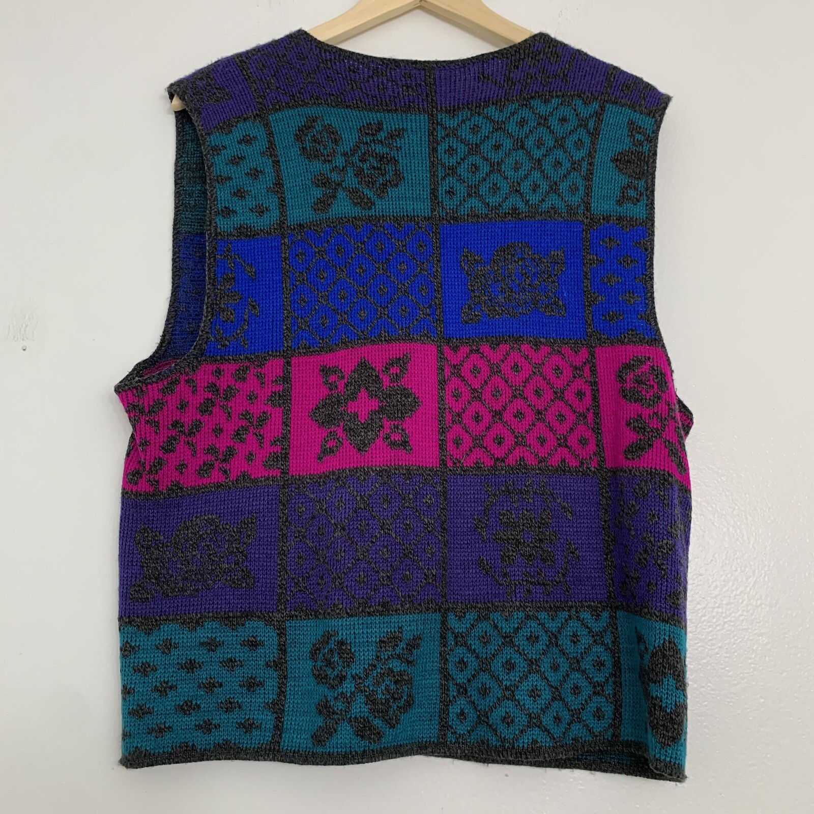 Vintage 90s Classic Elements Womens Large Floral Cottage Core Wool Sweater Vest