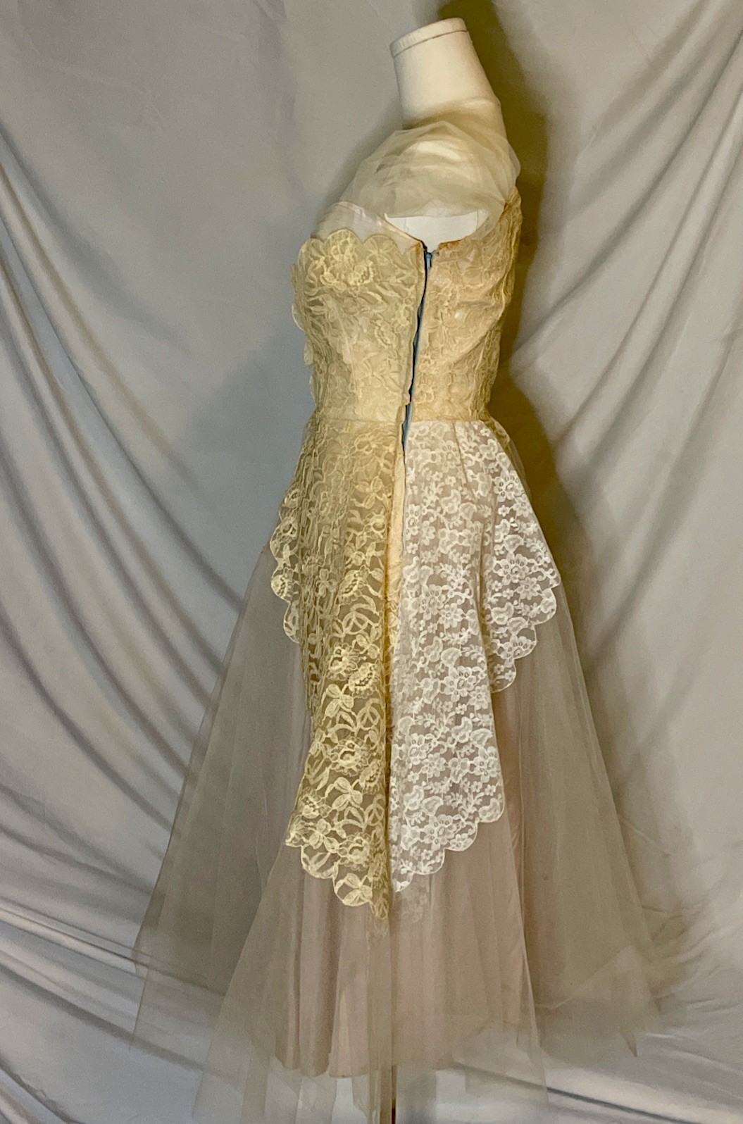 Vintage 50’s Don Miguel Of California Wedding Prom Tea Dress Lace Tulle Satin