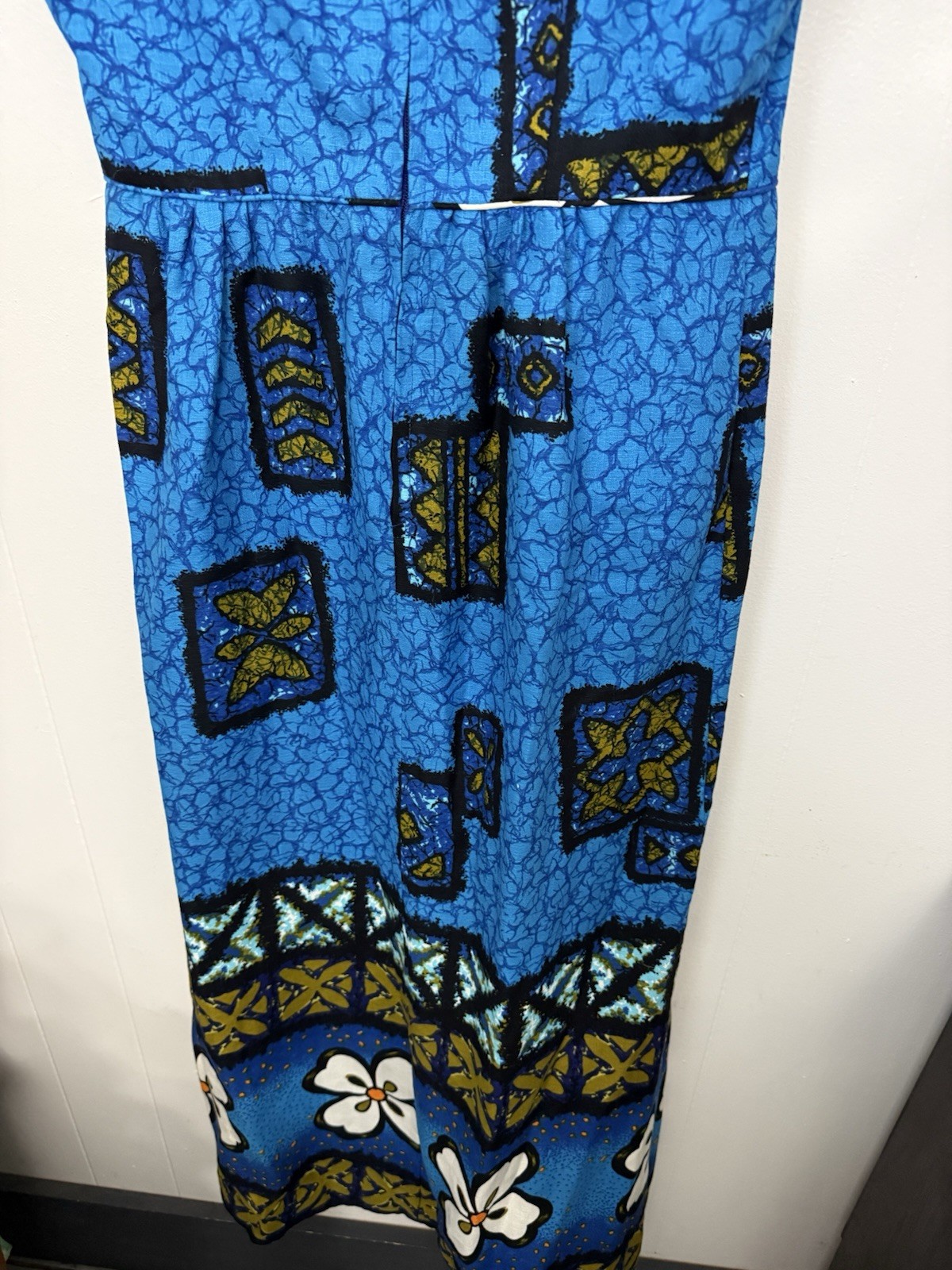 Penneys Hawaii Vintage Maxi Dress Blue Tropical Tiki Print Sleeveless S Resort