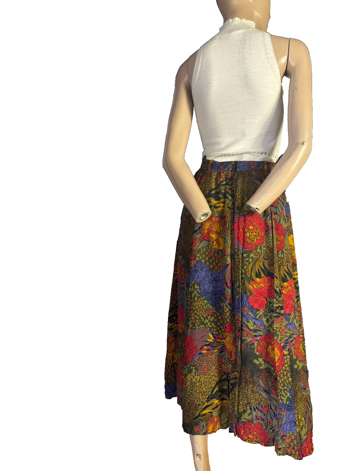 Vintage Sylbo Skirt 60s 70s Floral Viscose Disc Skirt Boho Midi 32/34 XS