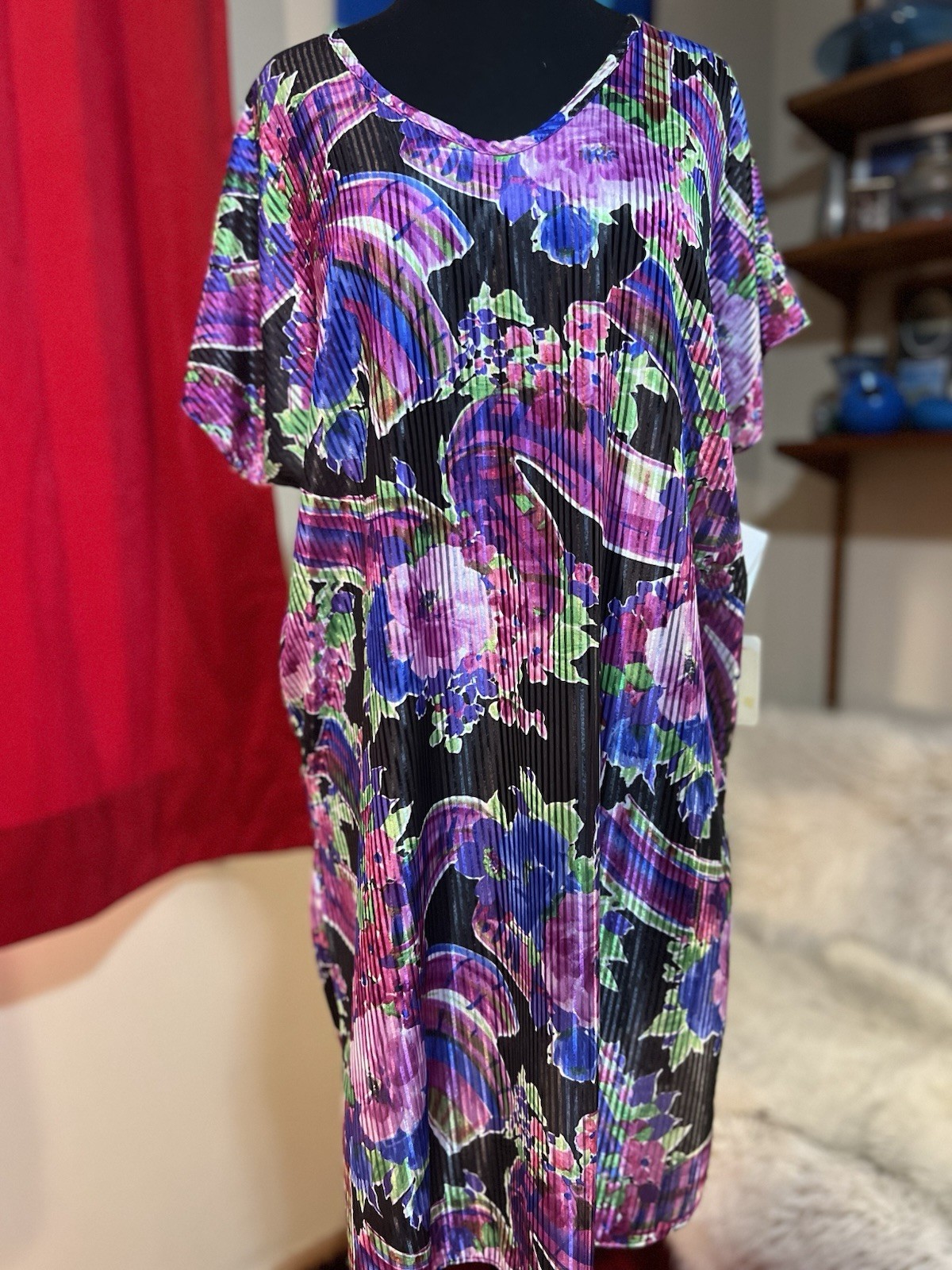 Vtg 1980’s UNDERCOVER WEAR Slip Dress Silky Nylon NOS USA Floral One Size