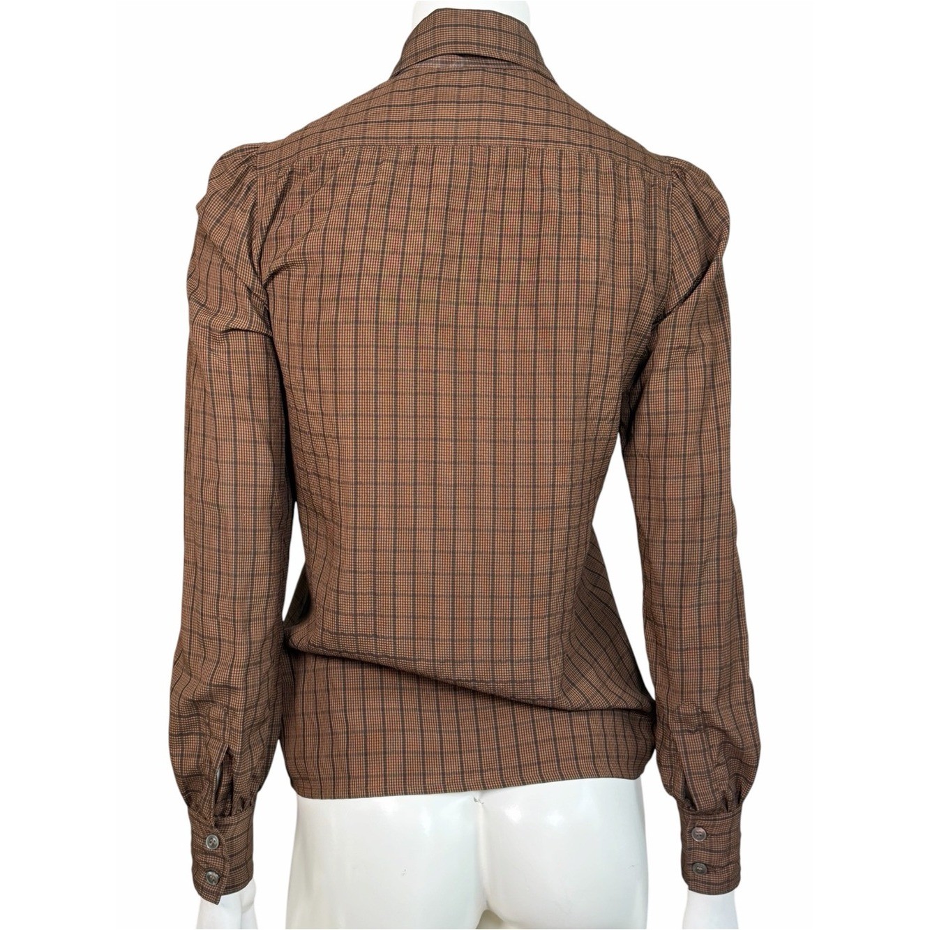 Vintage Saint Laurent Rive Gauche Silk Bow Tie Plaid Blouse EU 34 US 2