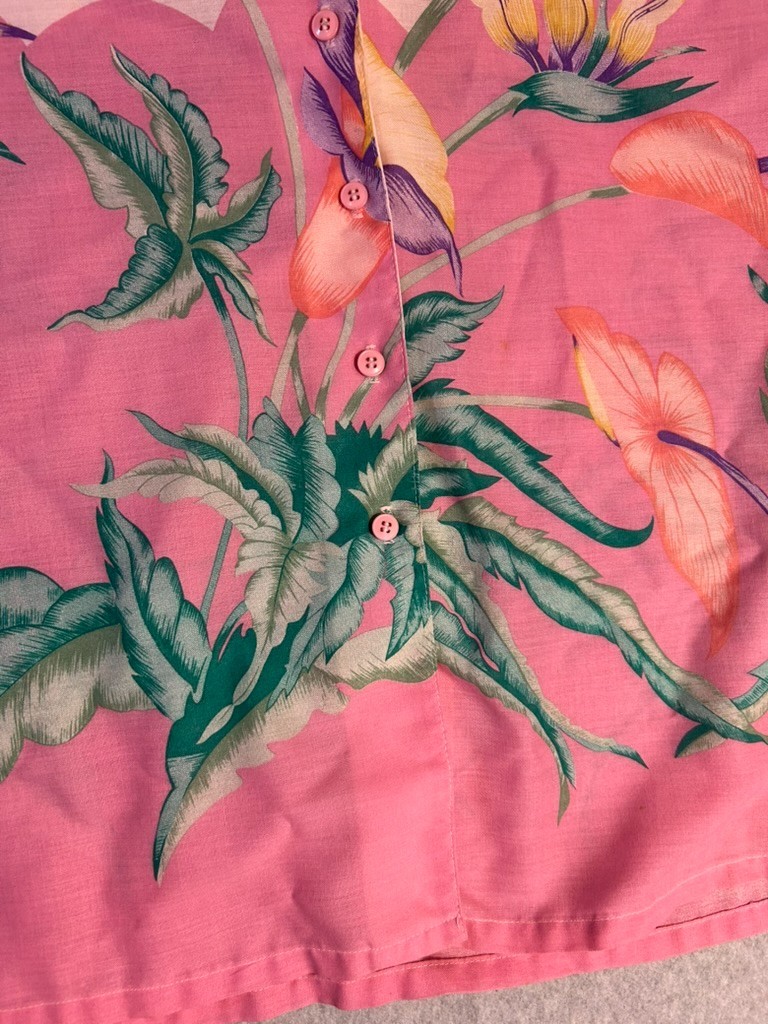 JUDY BOND Women’s Hawaiian Shirt Vintage Size 16 Pink And Green Floral Pattern