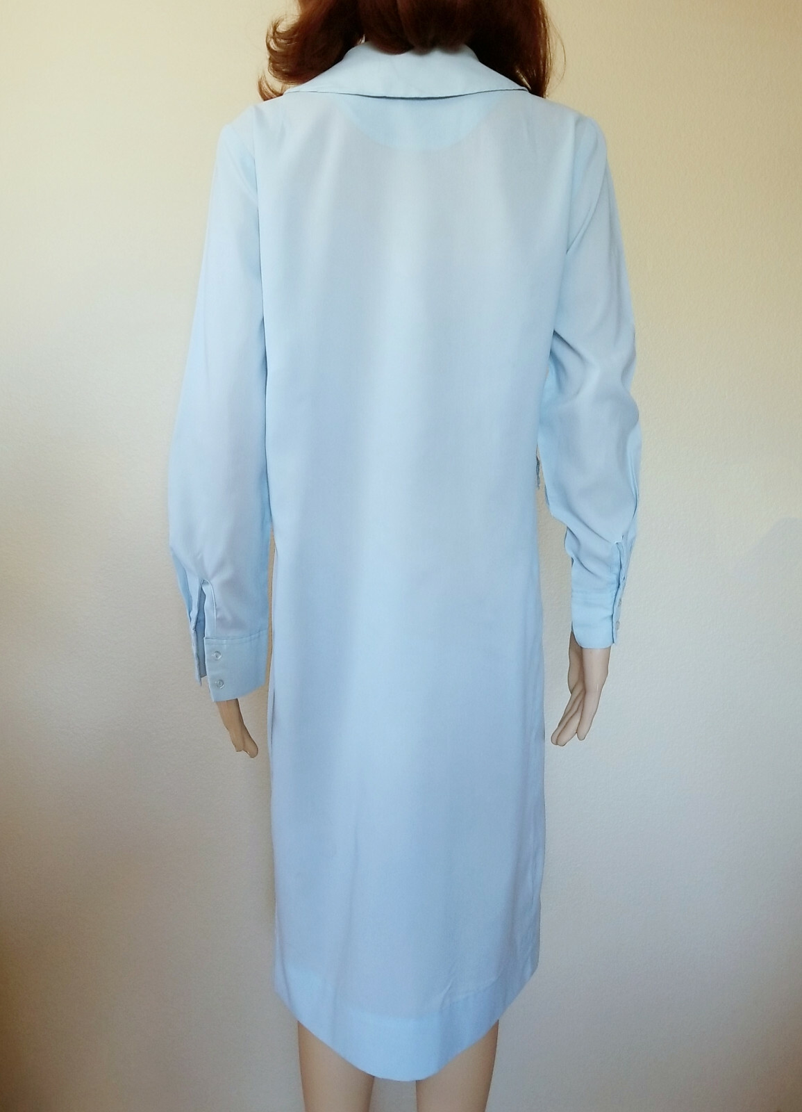Rare Vintage 1970s Cos Cob Lt Blue Shirt Cute Bow Dress Size 12/13