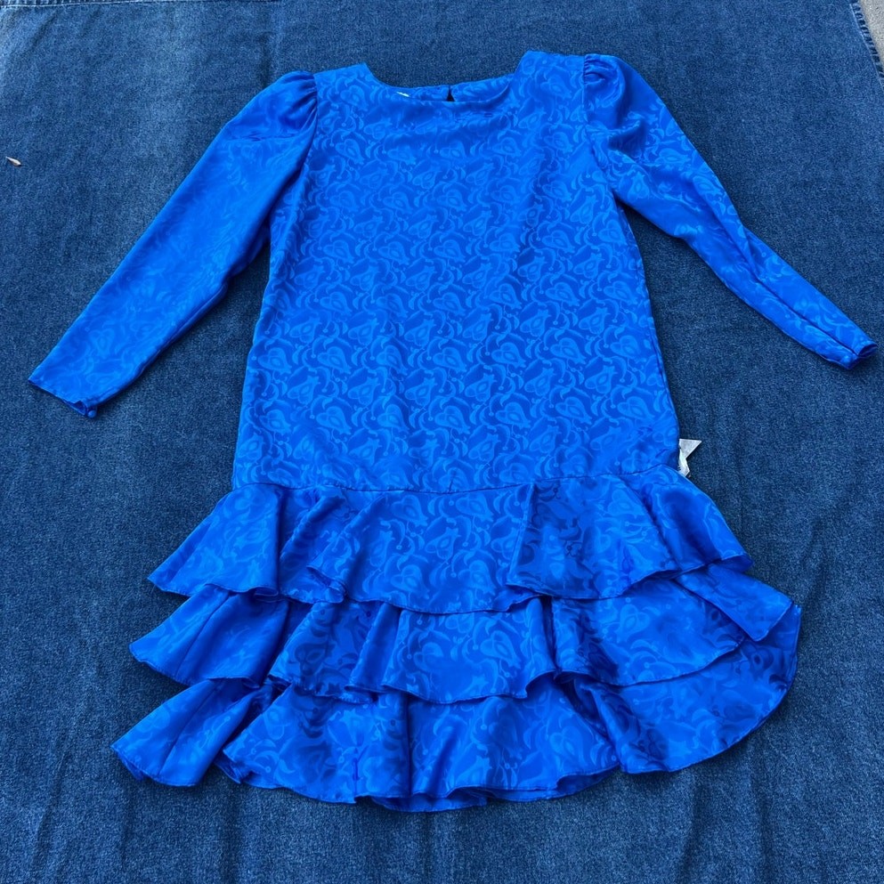 80s Alison Peters drop waist ruffled dress