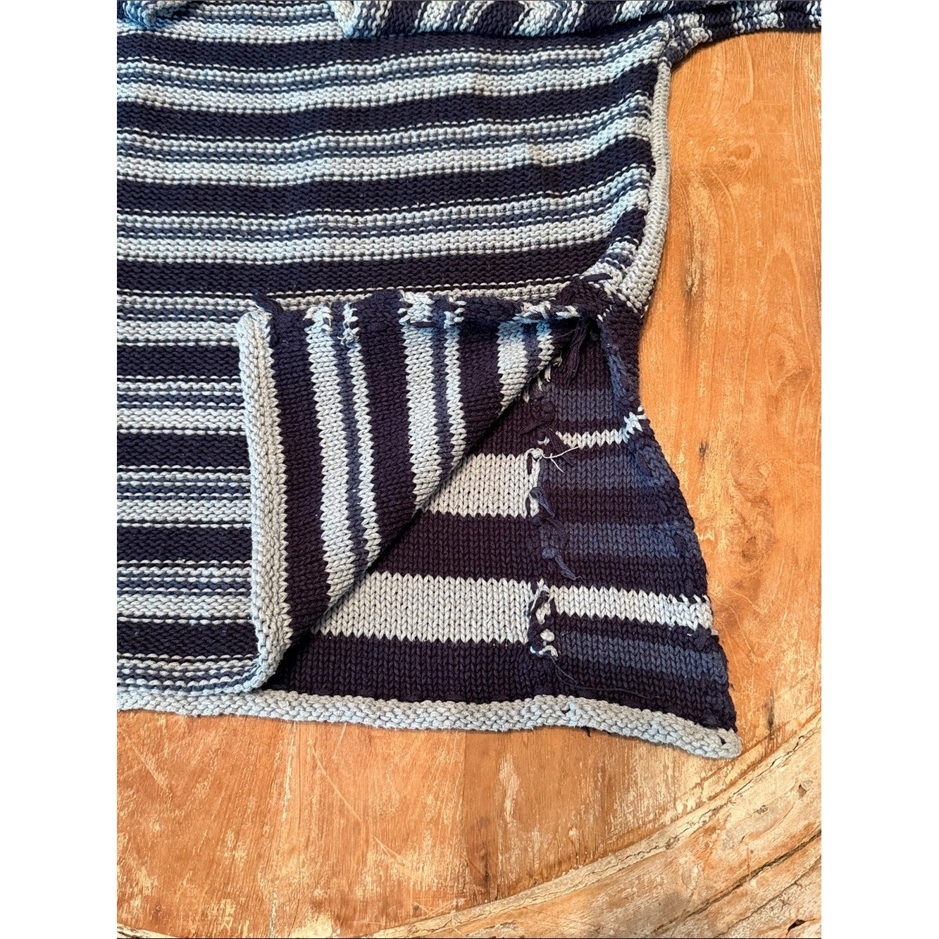 Vintage Blue Patchwork Stripe Sweater Made in Hong Kong Coastal Cottagecore M
