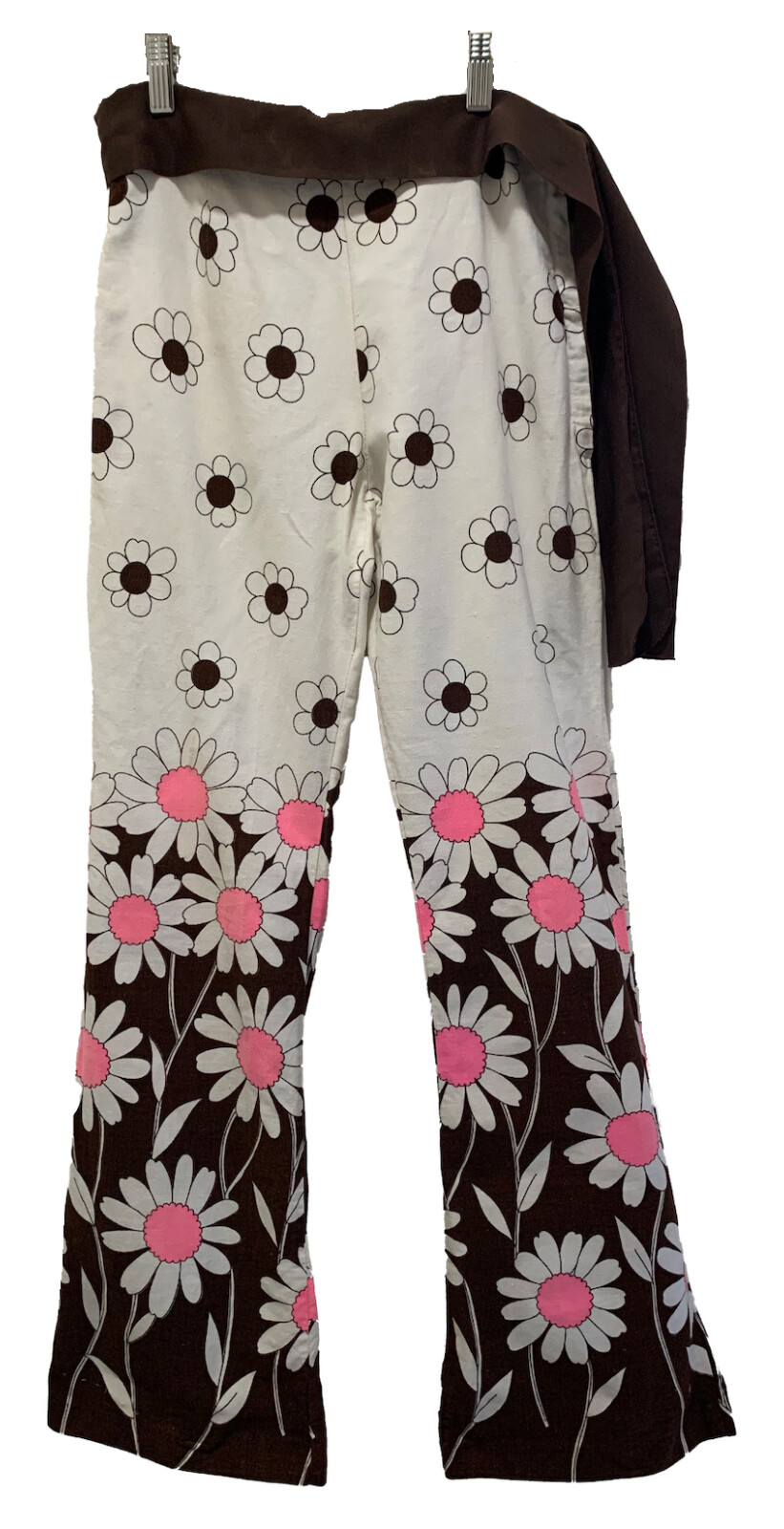 Vintage 60’s Women’s Rare Mod Pink and Brown Daisy Print Pants w/Sash – Sz XS